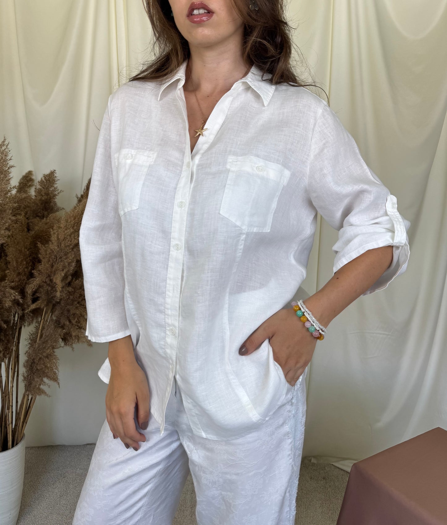 Cămașă de vară Barbara Lebek din in cu mâneci 3/4 ( mărimea L)