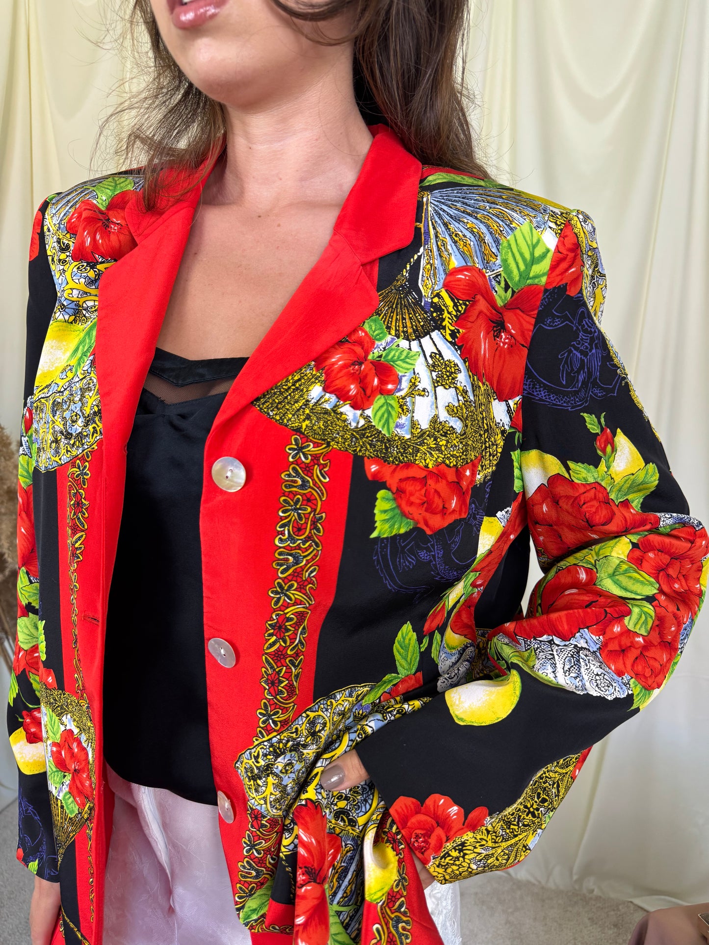 Sacou ELEGANCE PARIS din 100% mătase naturala cu print( Mărimea L)