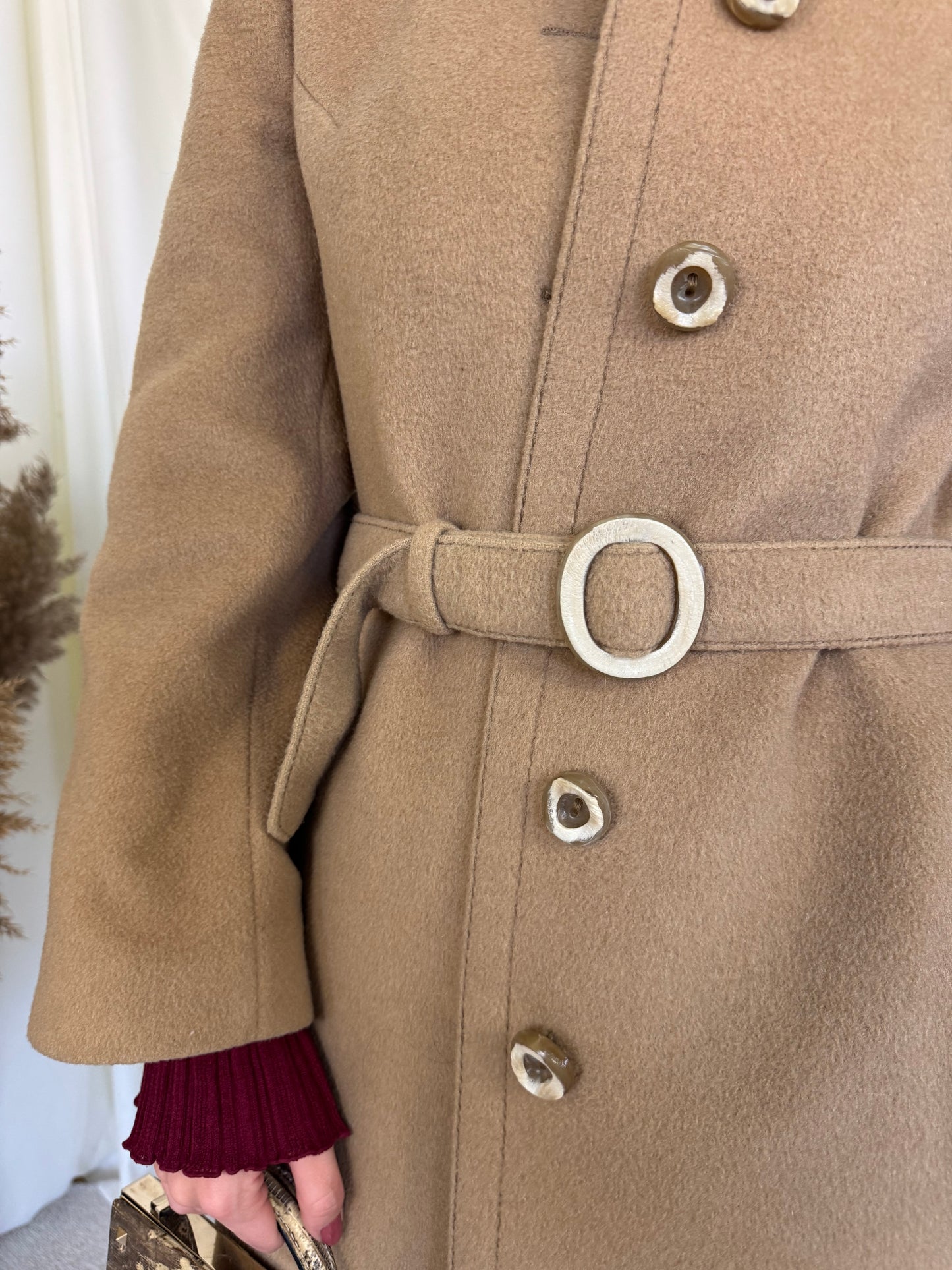 Palton vintage cambrat din lana și păr de camila( mărimea S)