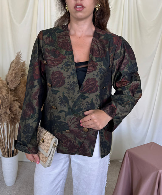 Sacou-jacheta premium Elegance Paris COUTURE din 100% bumbac cu print floral și nasturi metalici ( mărimea M/L)