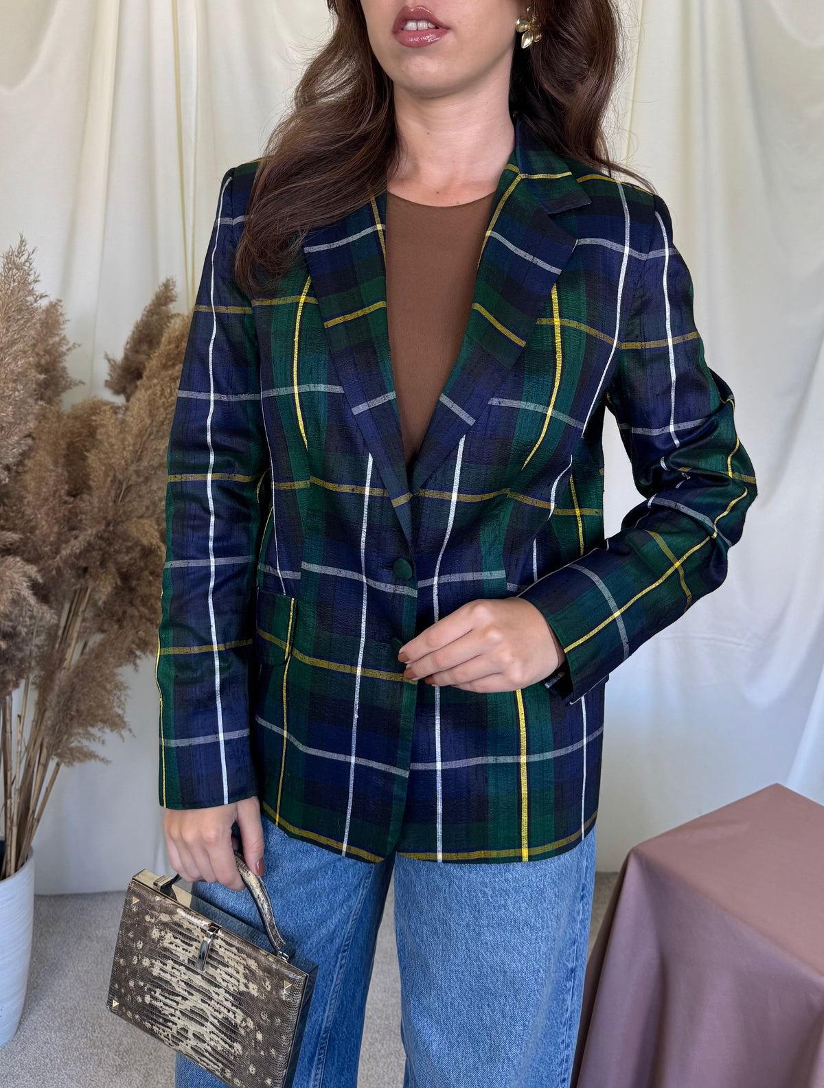 Sacou vintage din 100% mătase naturală cu print ( mărimea S/M)
