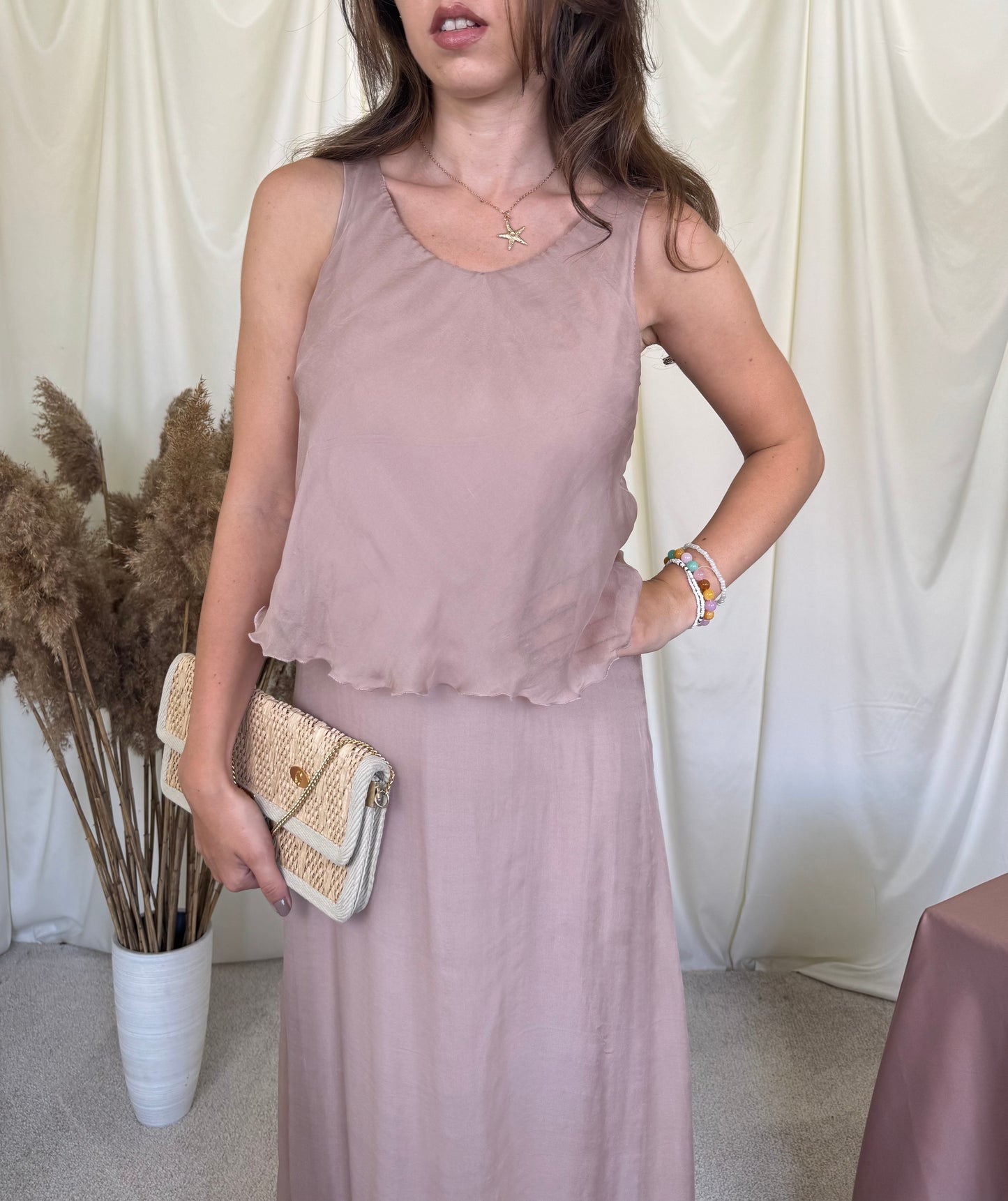 Rochie maxi de vară din voal 100% mătase naturală, croială fluidă și feminină(mărimea S-S/M)
