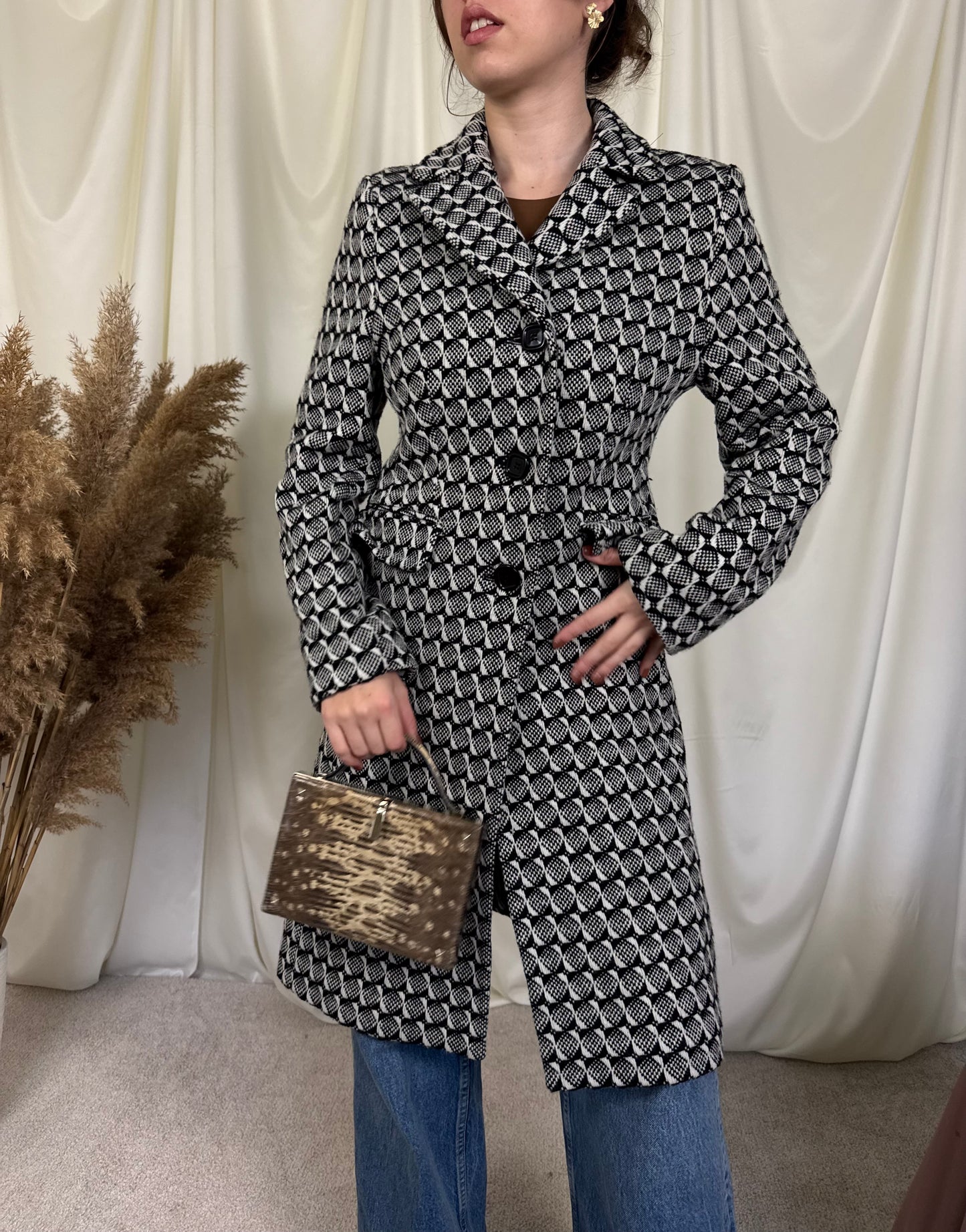 Palton superb din 50% lână cu print ( S)