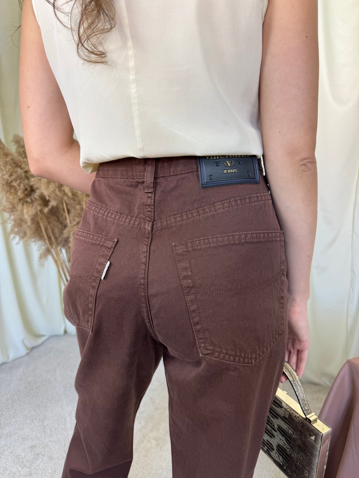 Blugi vintage luxury VALENTINO din denim de bumbac, talie super înaltă ( mărimea L)