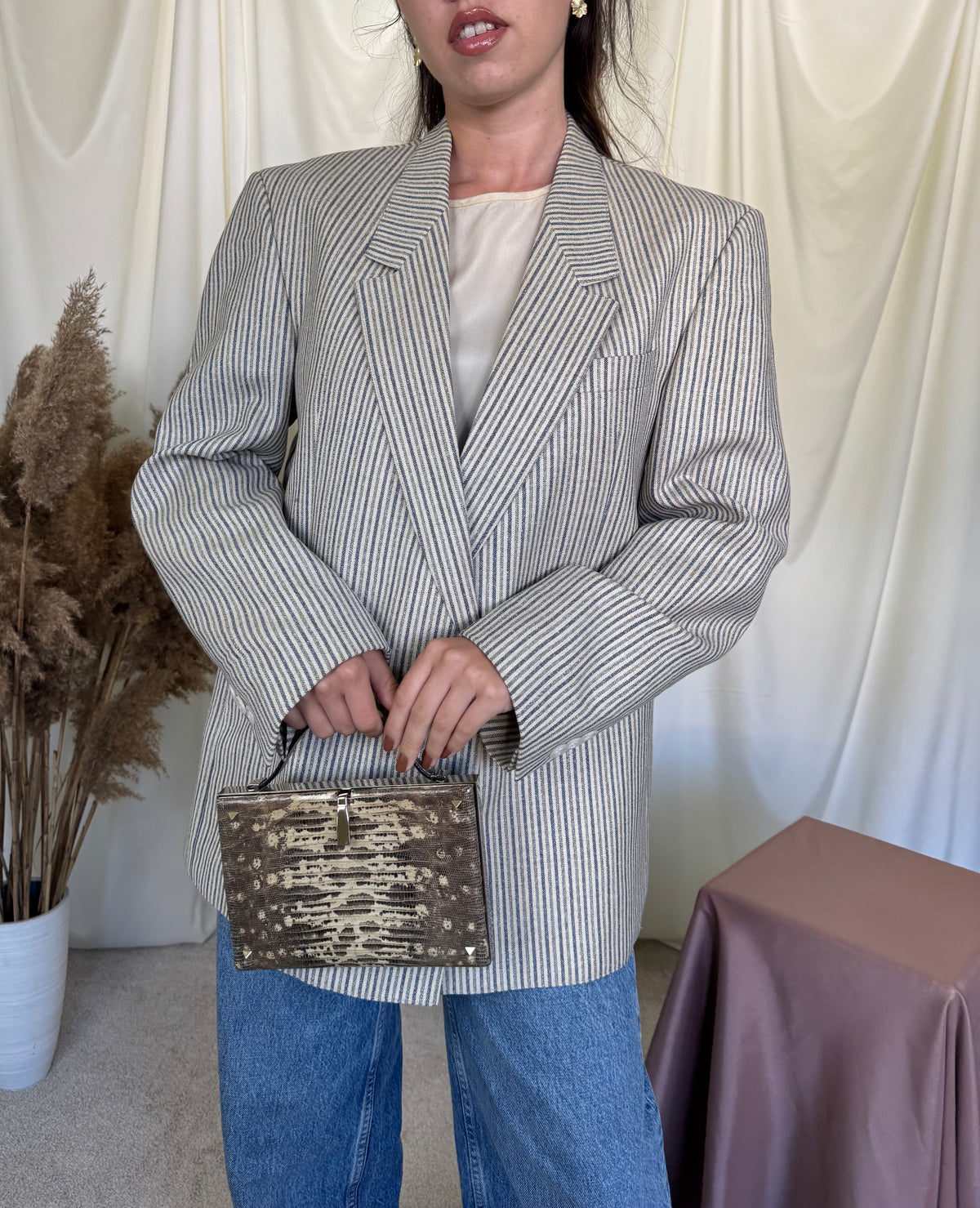 Sacou vintage în croi bărbătesc din stofă premium: lână și mătase naturală ( mărimea M/L)