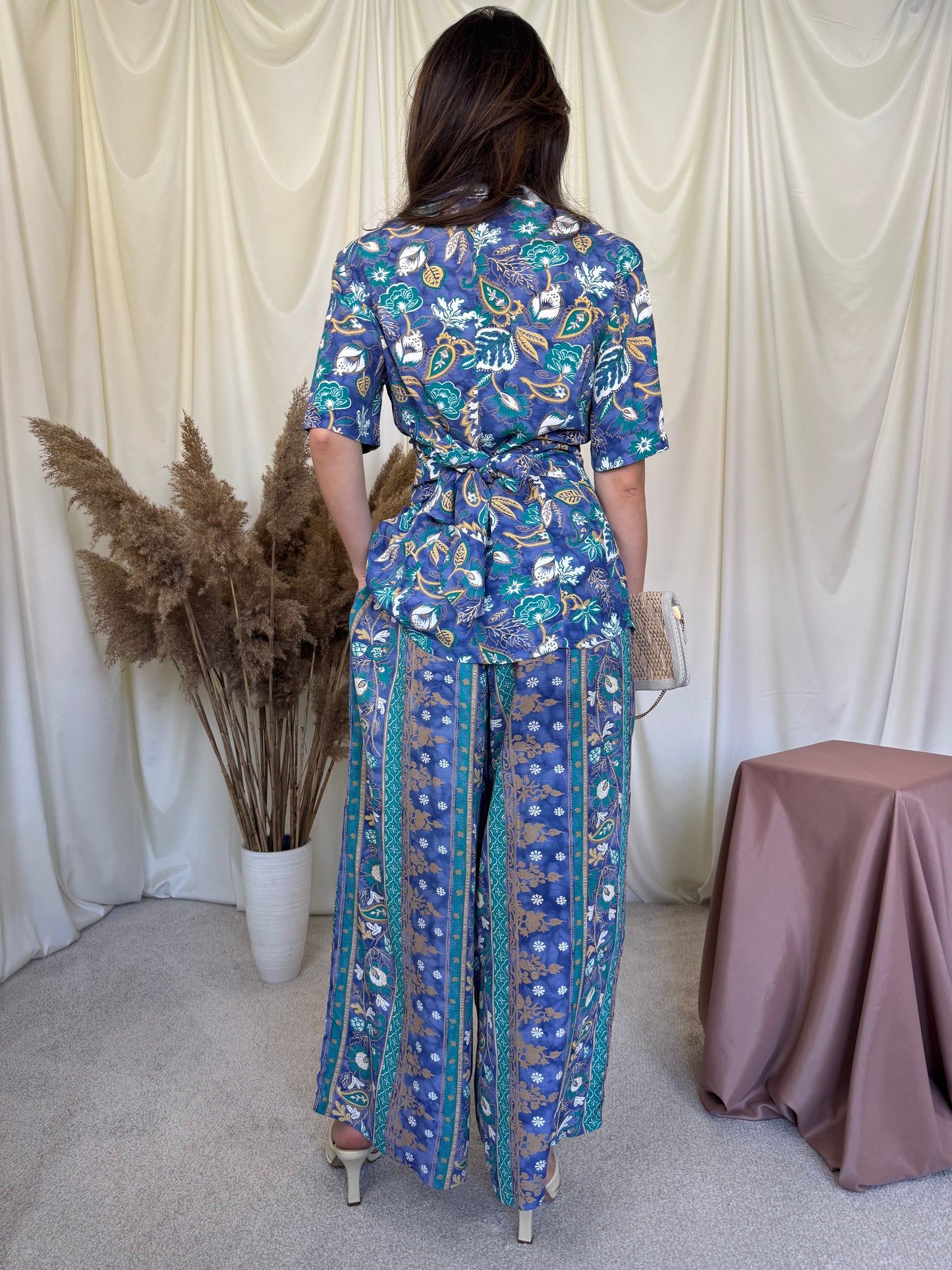 Set 2 piese Betty Barclay cu print, cămașă ajustabilă + pantalon lejer cu talie elastică ( mărimea M/L)