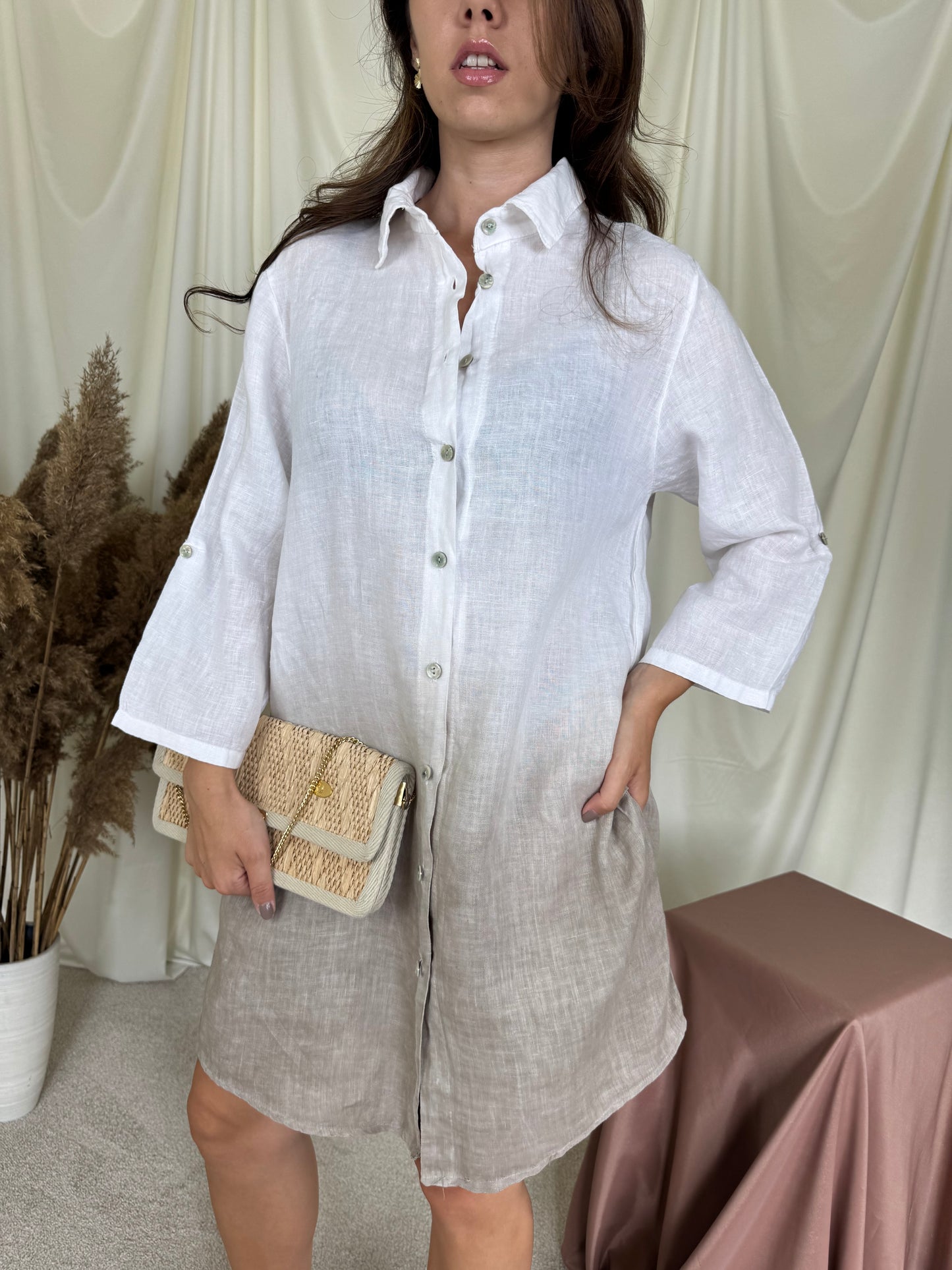 Rochie de vară din 100% in in degrade cu buzunare laterale ( mărimea S/M)