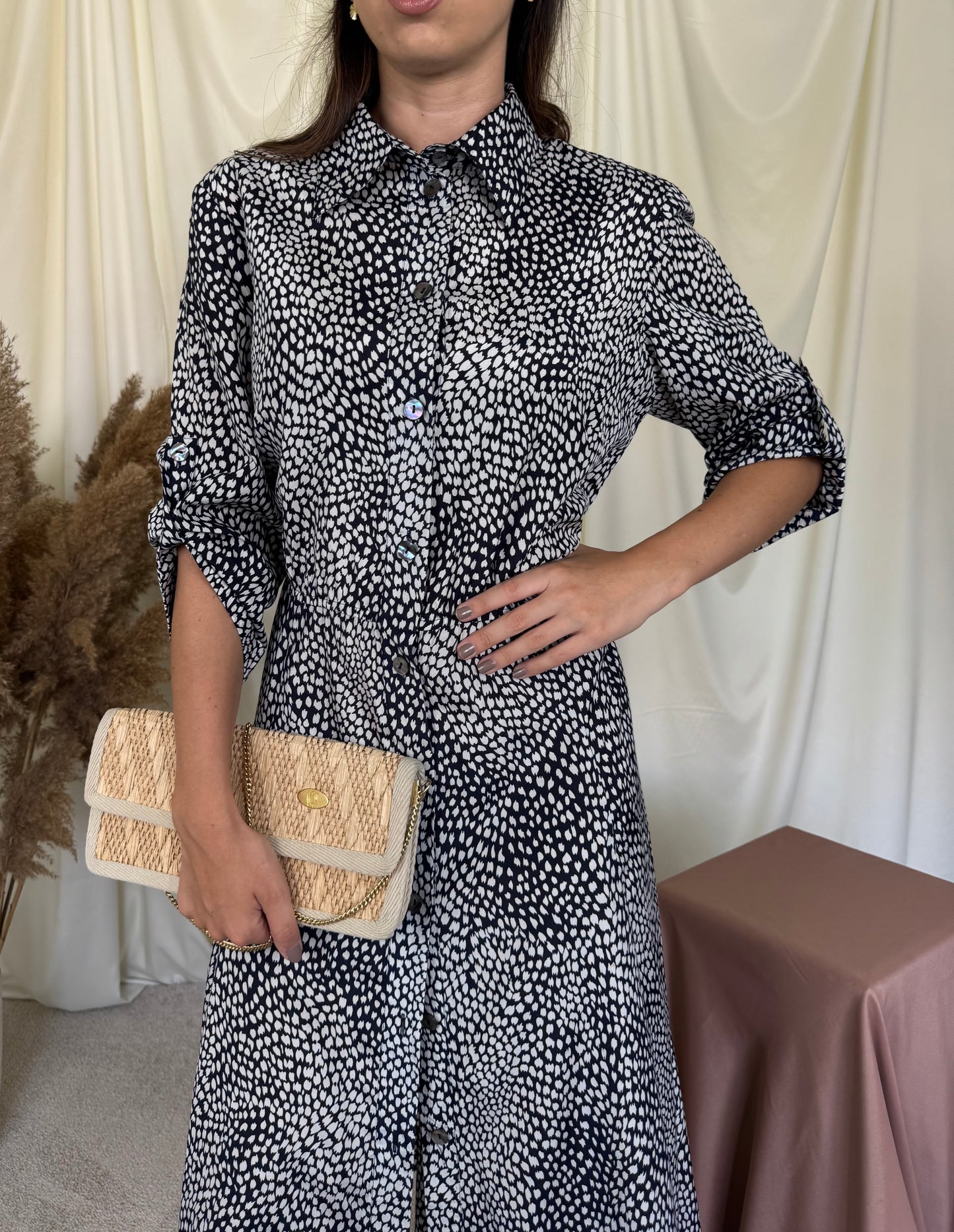 Rochie maxi premium Madeleine din mătase și bumbac cu print și talie elastică ( mărimea L)