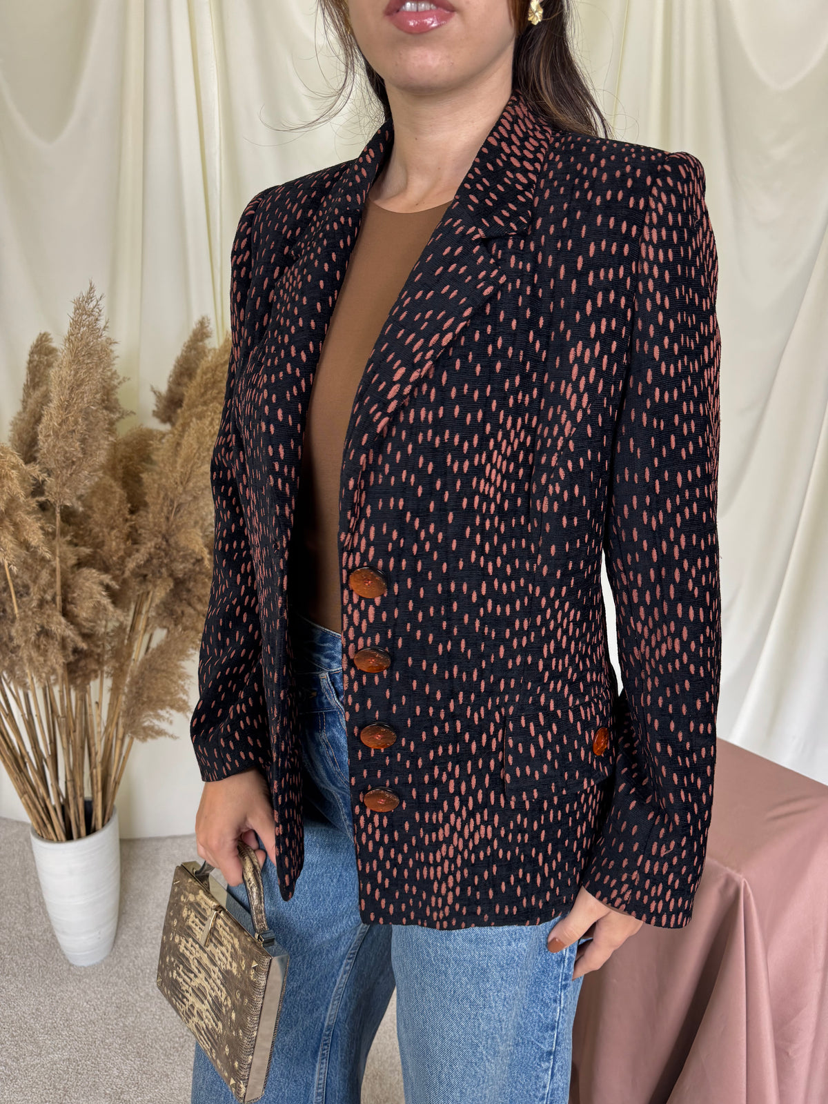 Sacou vintage cu print din catifea de bumbac 67% ( mărimea M/L)