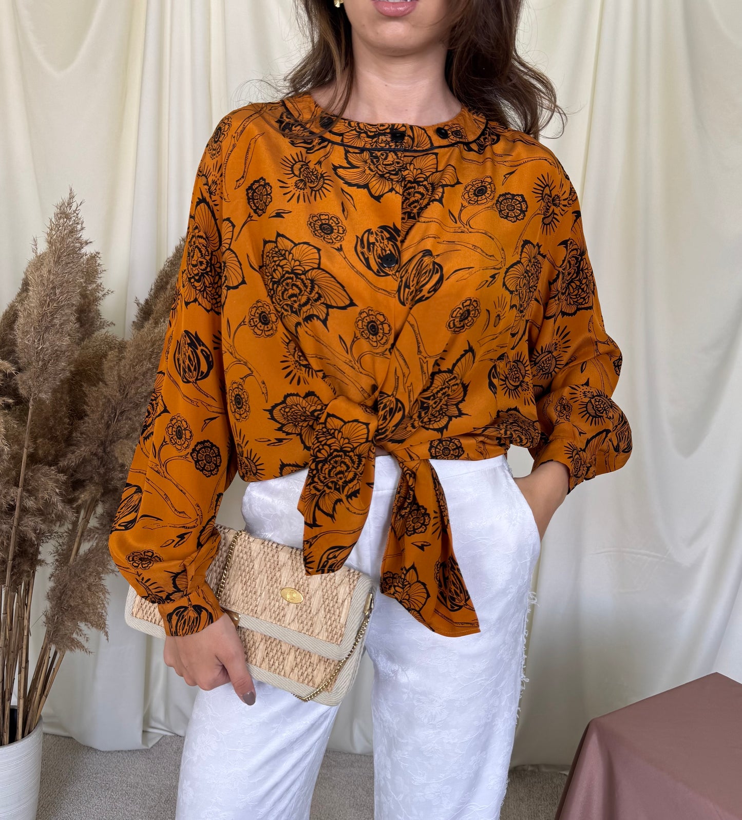 Cămașă vintage din mătase și acetat cu print superb ( mărimea L-XL)