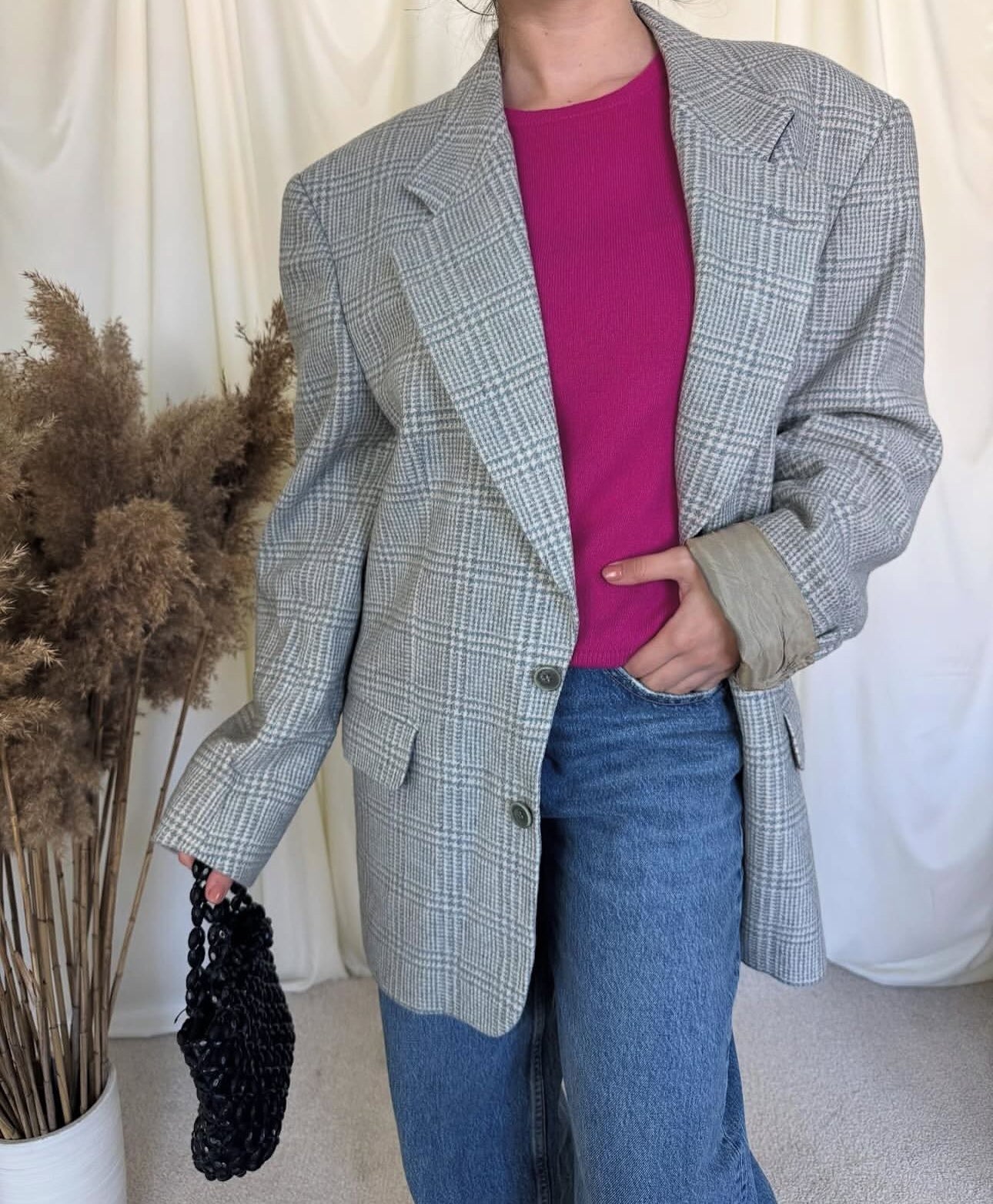 Sacou vintage din lână print superb( mărimea L)