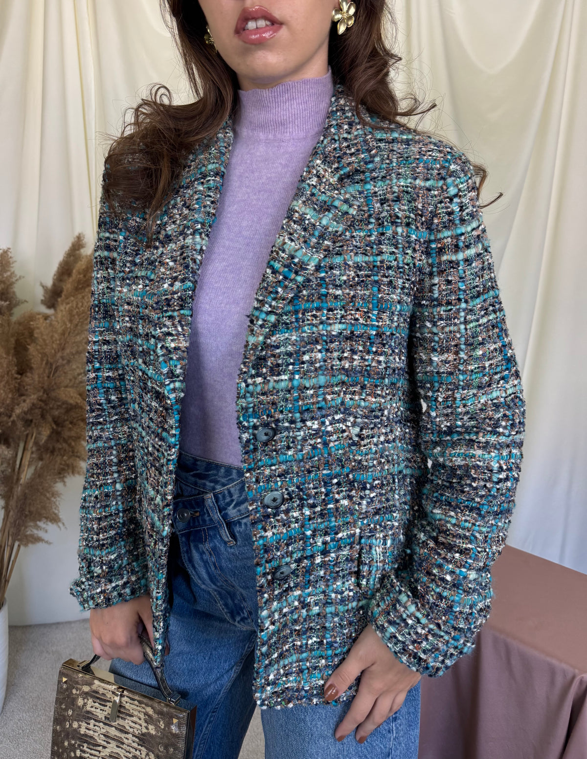 Sacou tip jachetă din tweed de mătase naturală ( mărimea M)