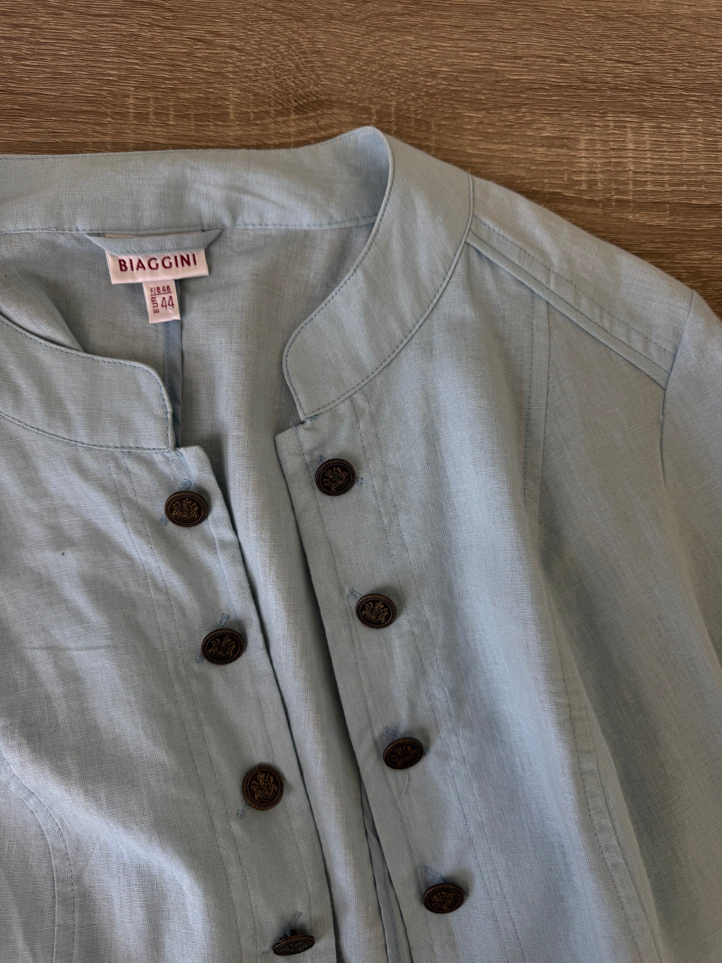 Sacou Biagini din 100% în baby blue cu nasturi metalici ( mărimea M/L)