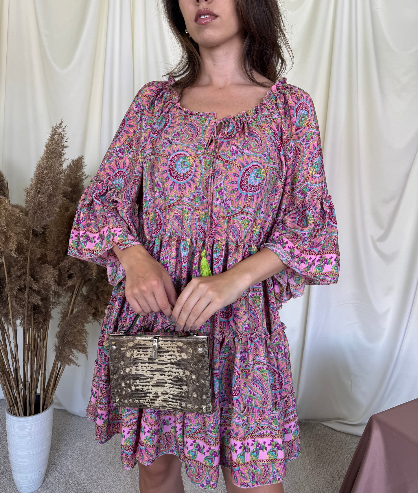 Rochie de vară cu print floral din mătase naturală (mărime universală S-L)