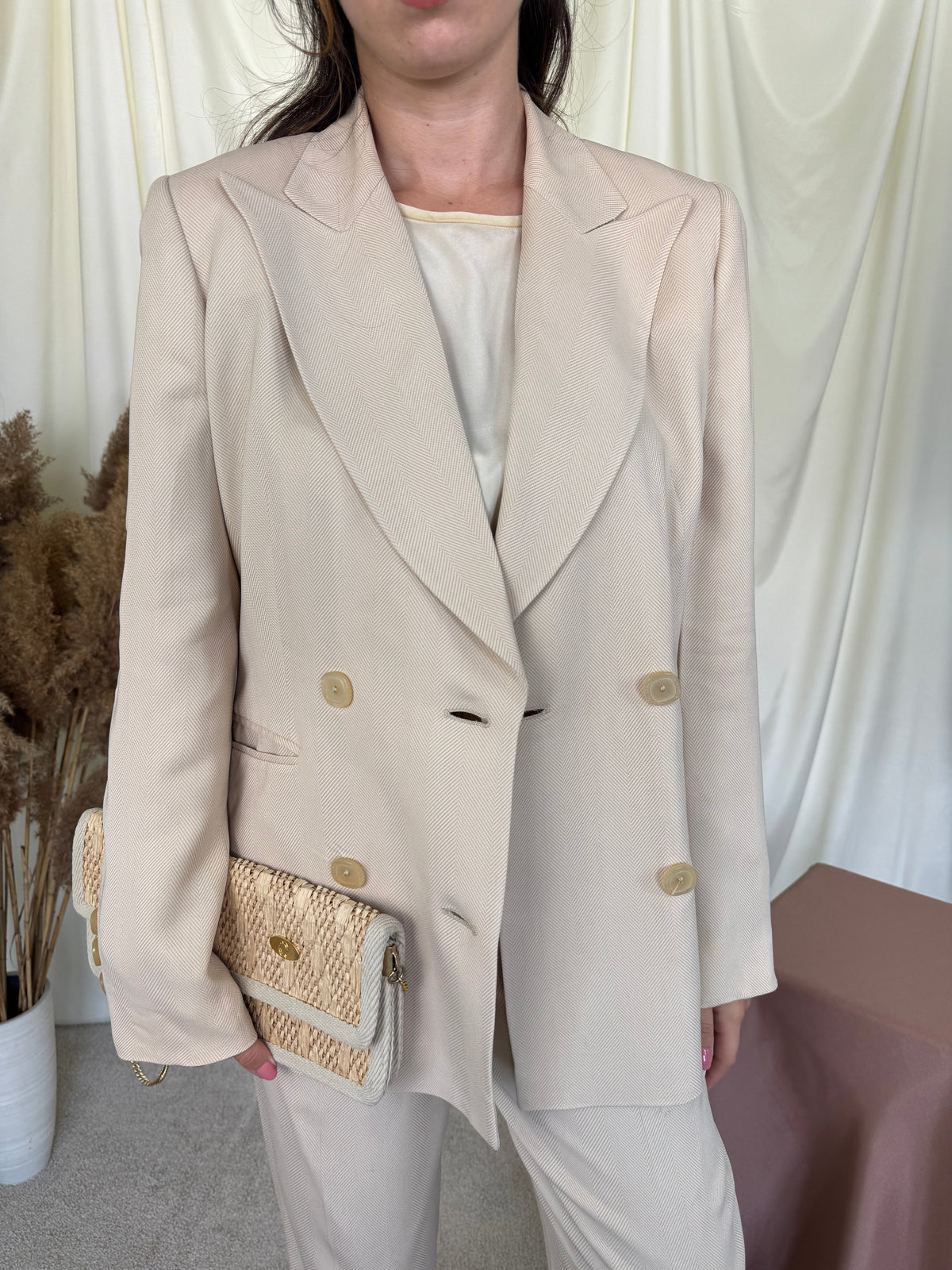 Costum vintage premium GIANFRANCO FERRE 2 piese, sacou la rând dublu de nasturi  și pantalon cu talie înaltă ( mărimea s )