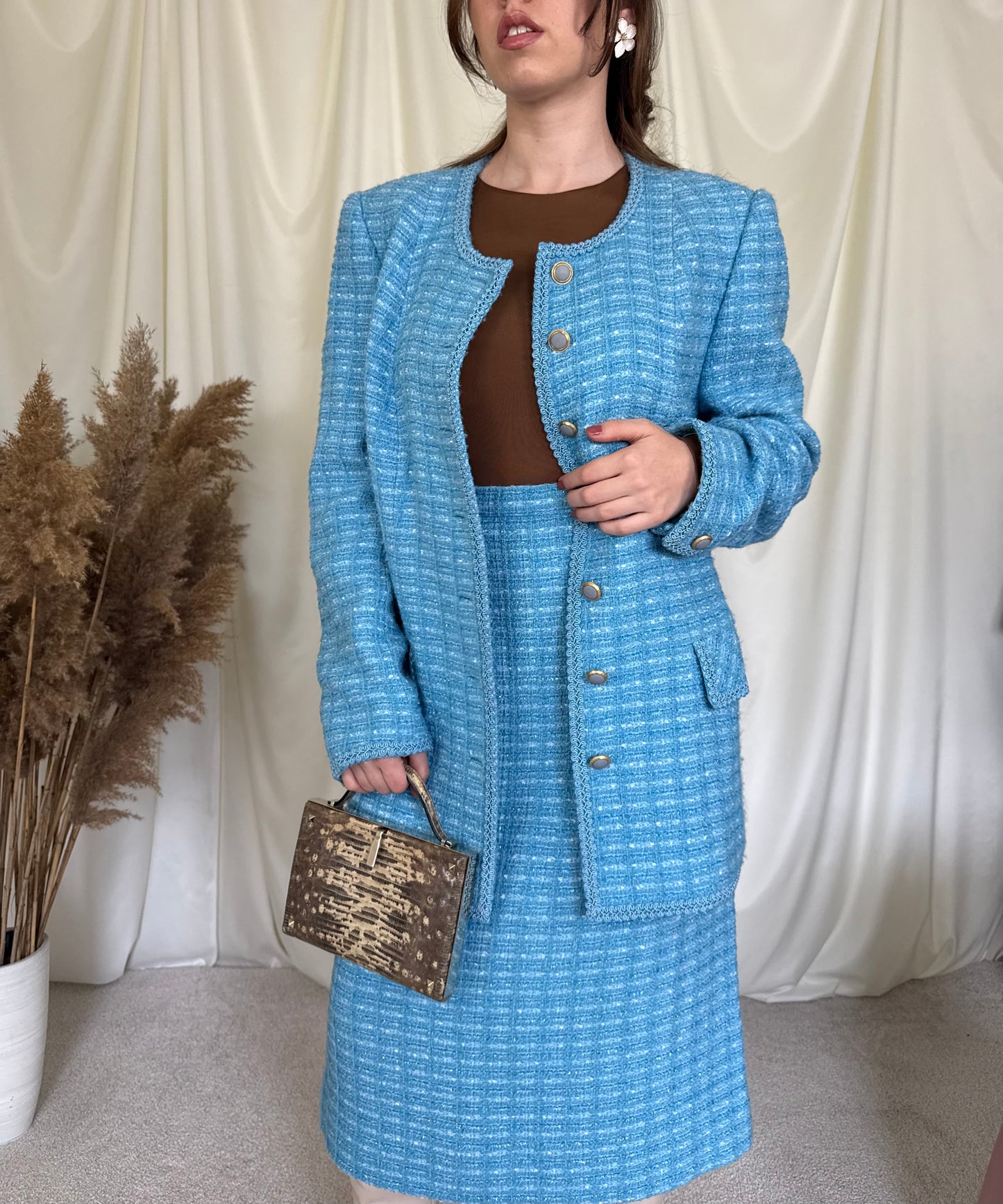 Deux piece vintage din tweed stil Chanel ( L-XL)