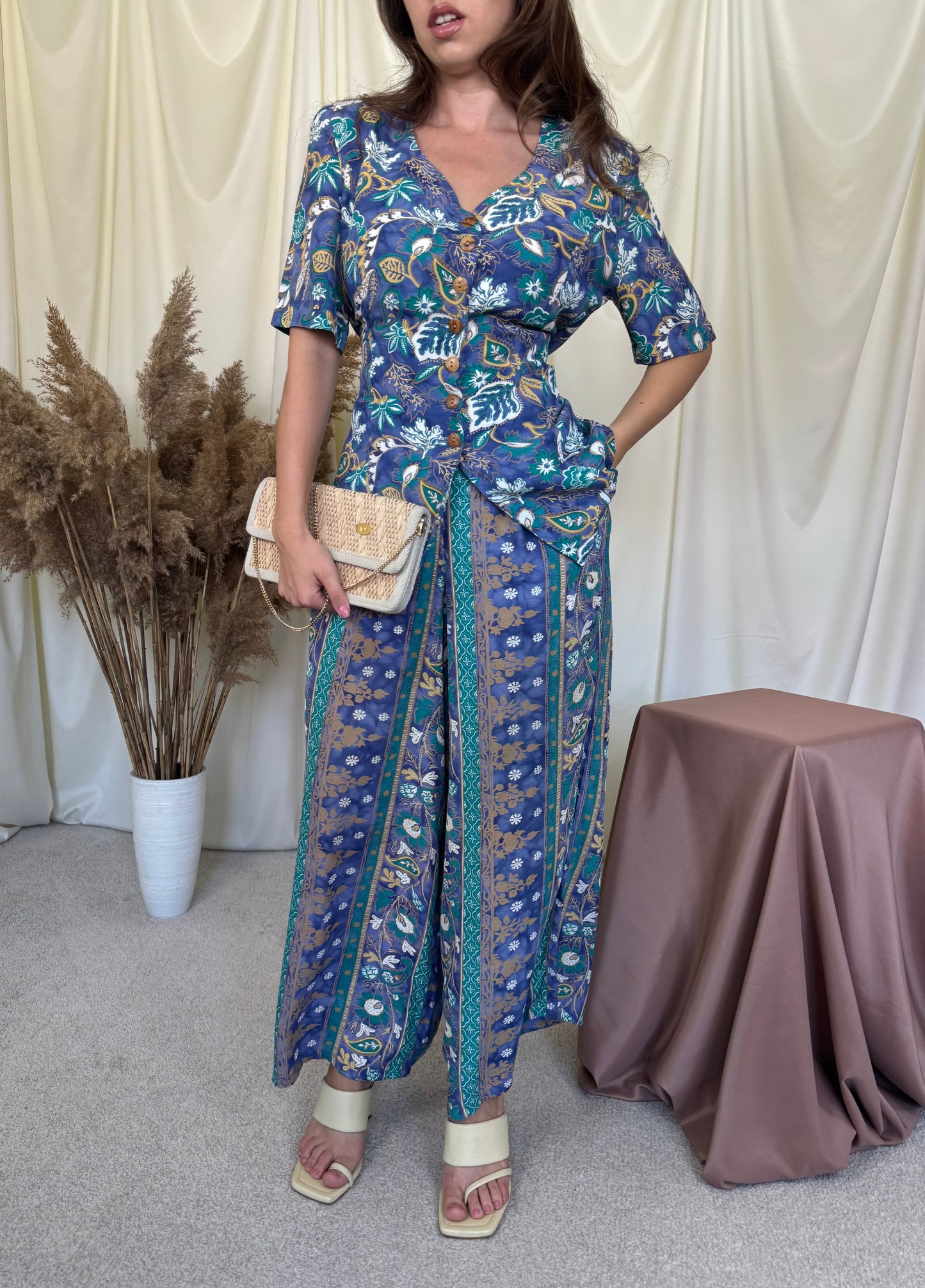 Set 2 piese Betty Barclay cu print, cămașă ajustabilă + pantalon lejer cu talie elastică ( mărimea M/L)