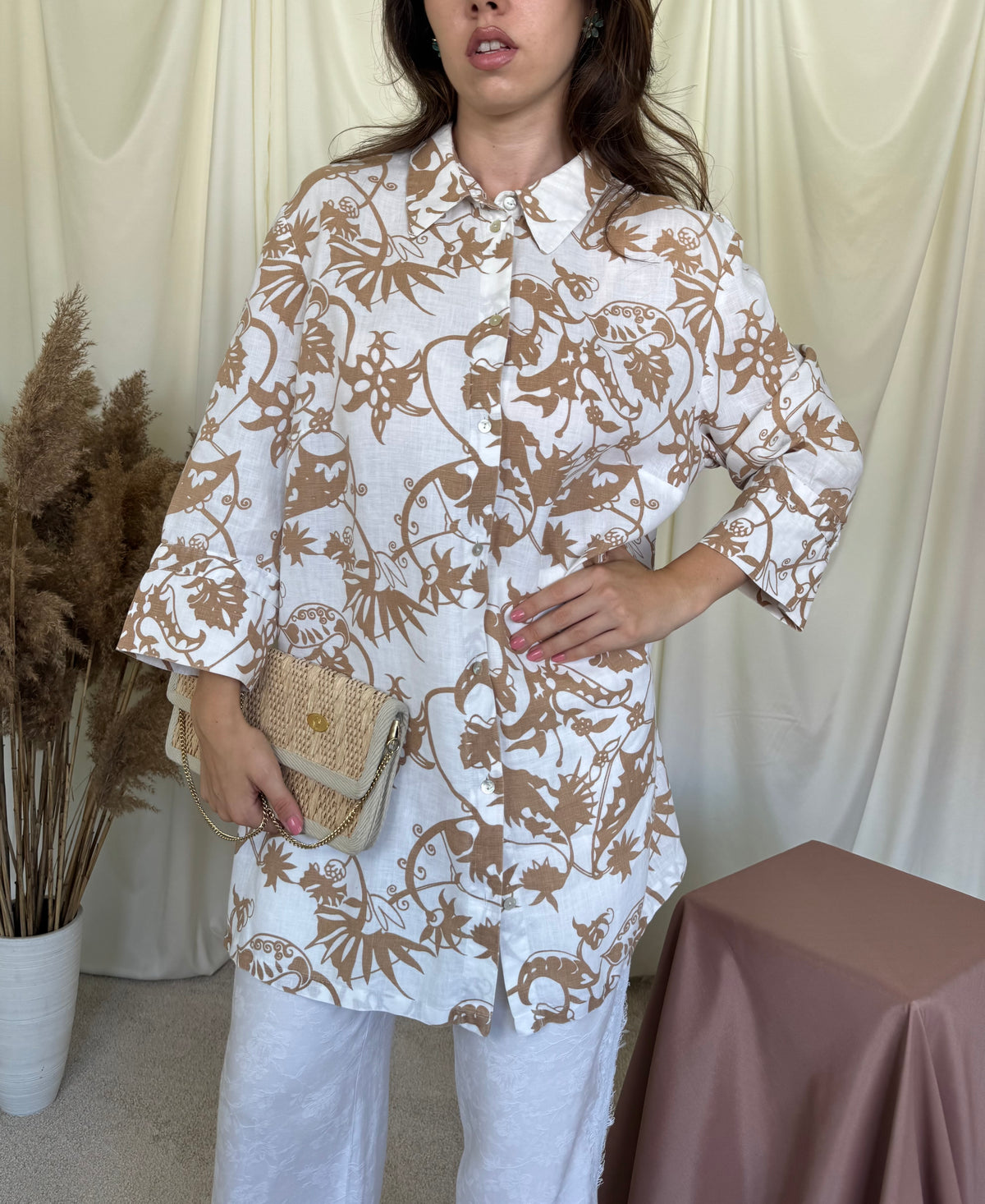 Cămașă de vară din 100% in cu print ( mărimea XL - XXL)