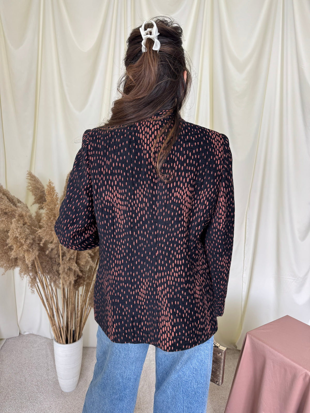Sacou vintage cu print din catifea de bumbac 67% ( mărimea M/L)