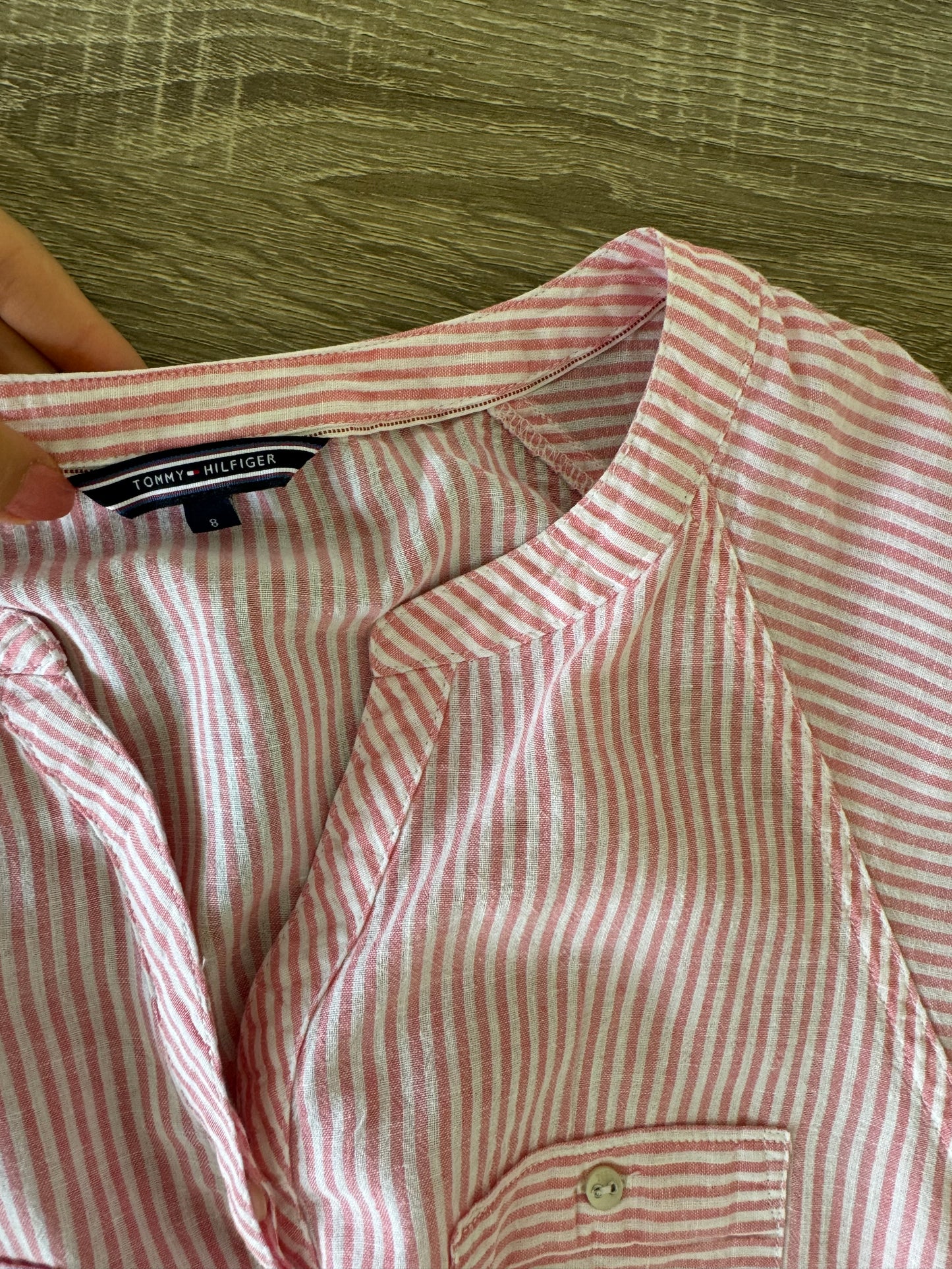 Cămașă Tommy H. Din bumbac și in cu print baby pink( mărimea S-M)