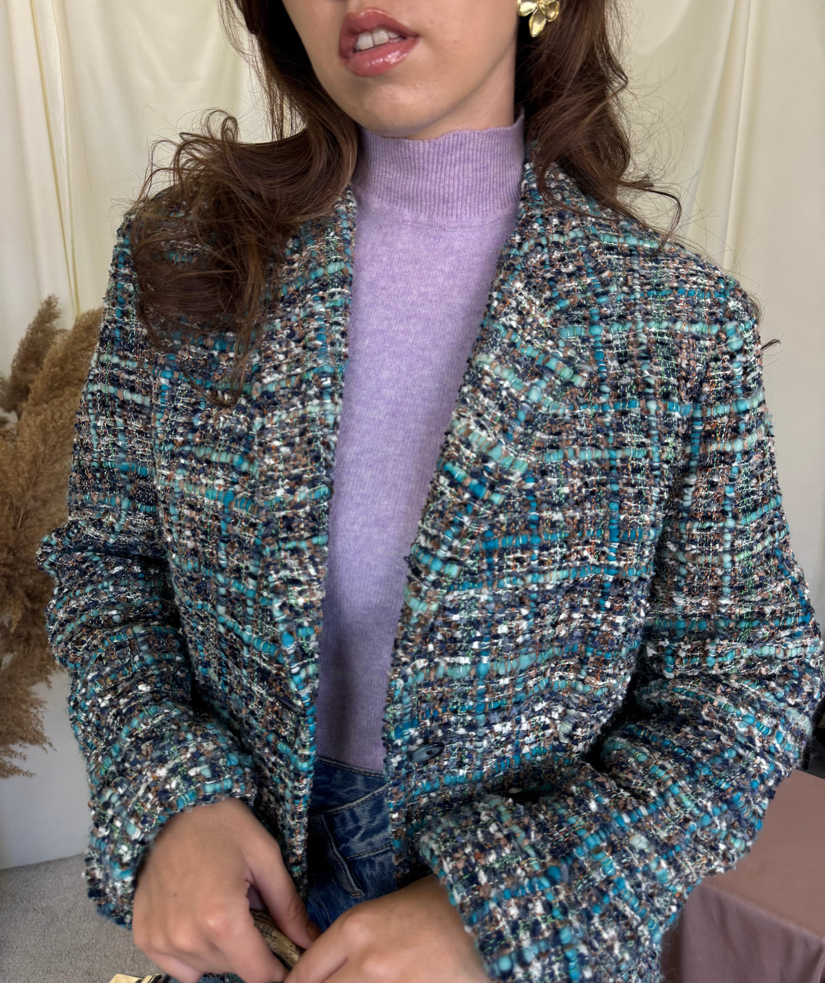 Sacou tip jachetă din tweed de mătase naturală ( mărimea M)