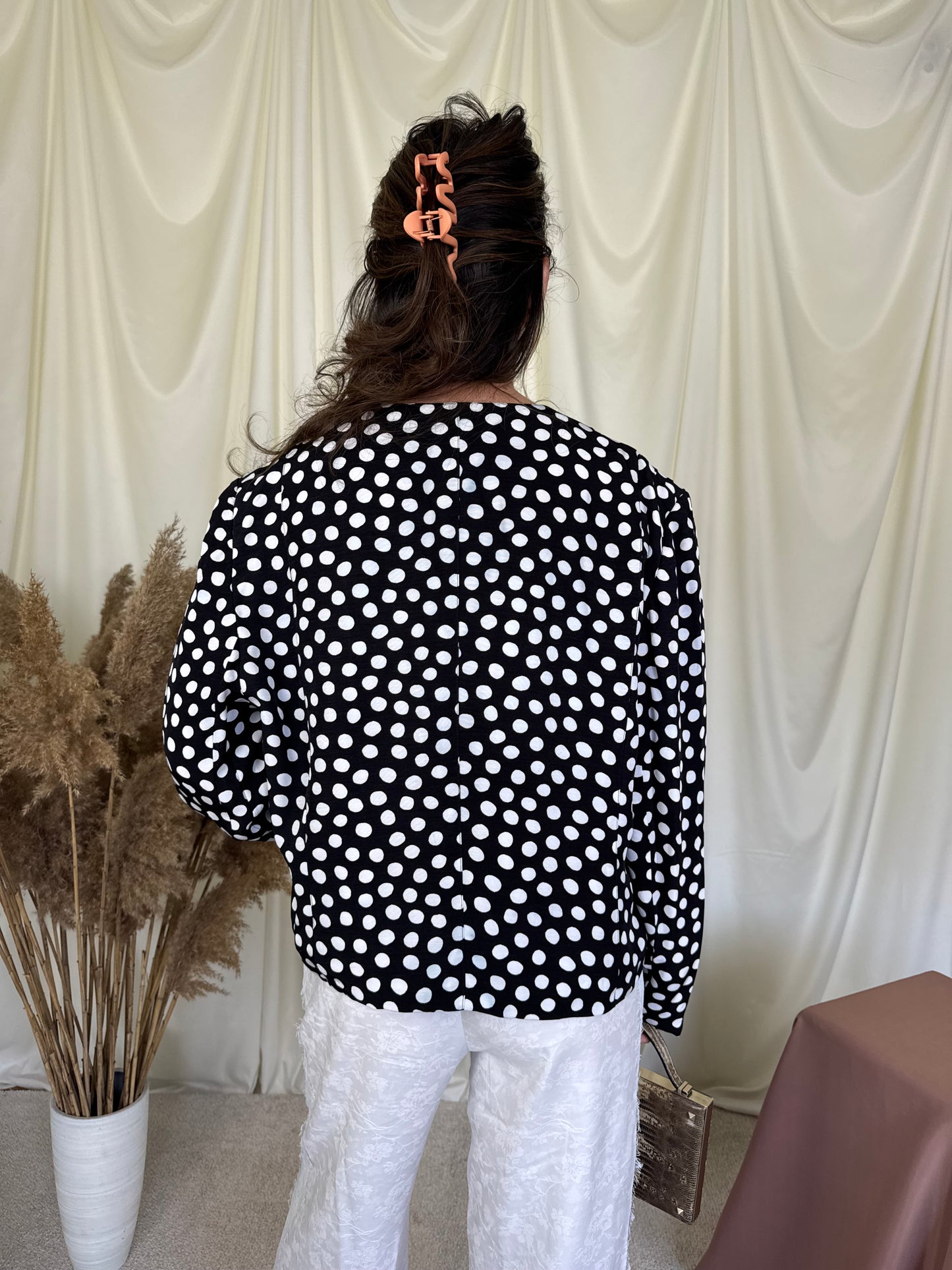 Sacou vintage cu print buline din vâscoză și nasturi tip bijuterie 
(Mărimea L/XL)
