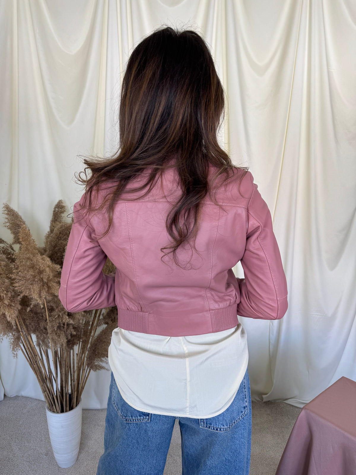 Jacheta tip bomber TWINSET din piele naturală extrem de fină, produs nou, baby pink ( mărimea xs/s)