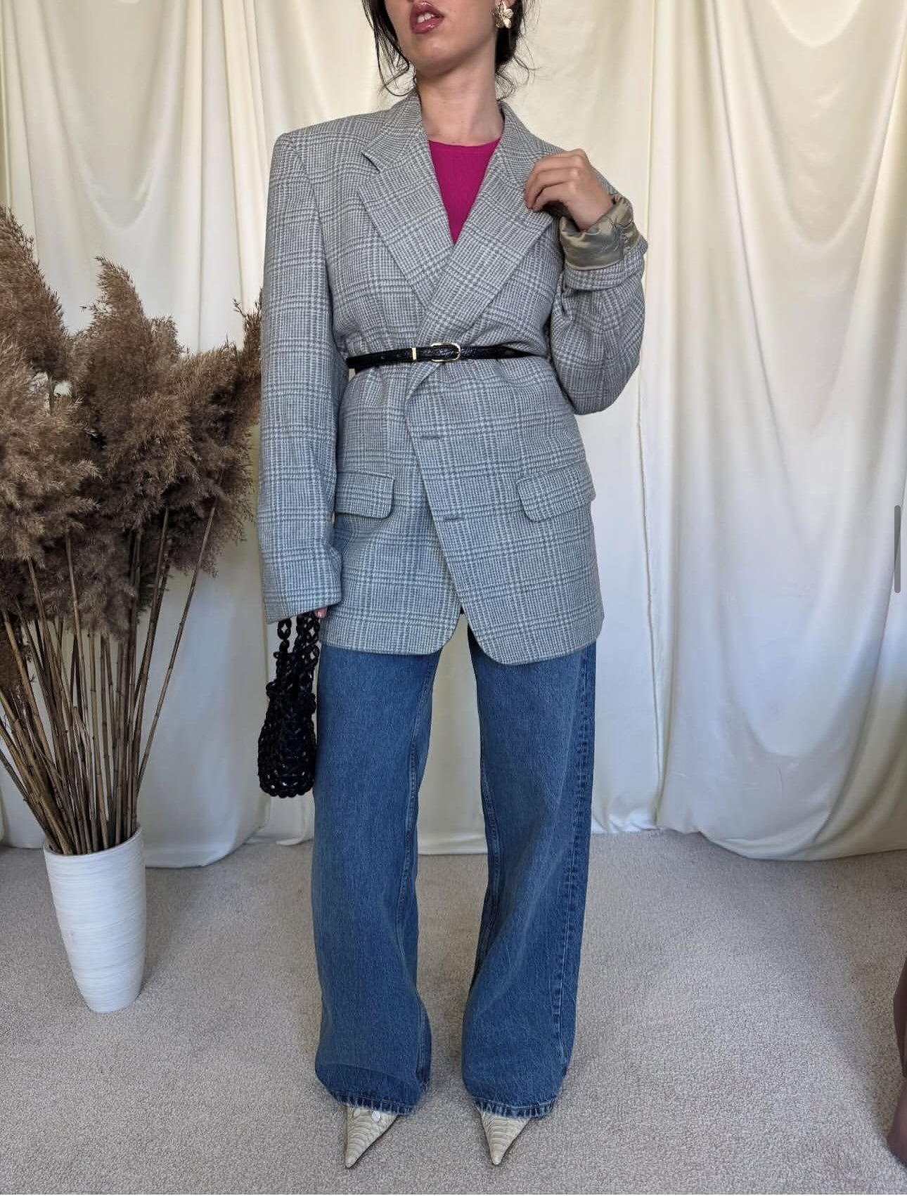 Sacou vintage din lână print superb( mărimea L)