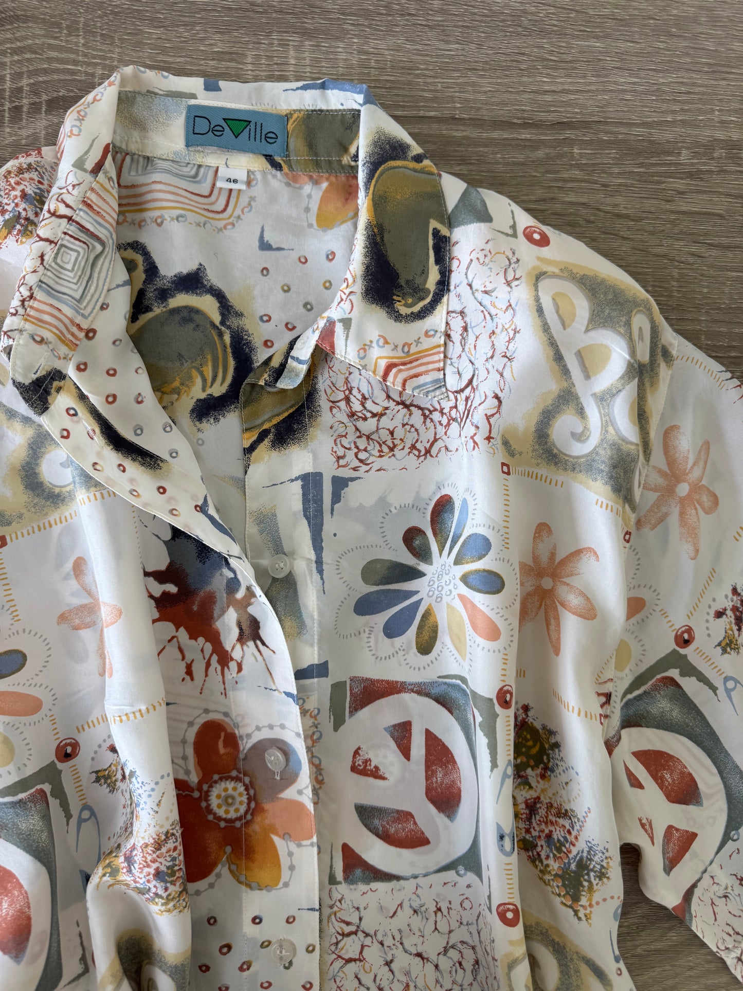 Cămașă vintage cu print din 100% mătase naturală ( mărimea XL-XXL)
