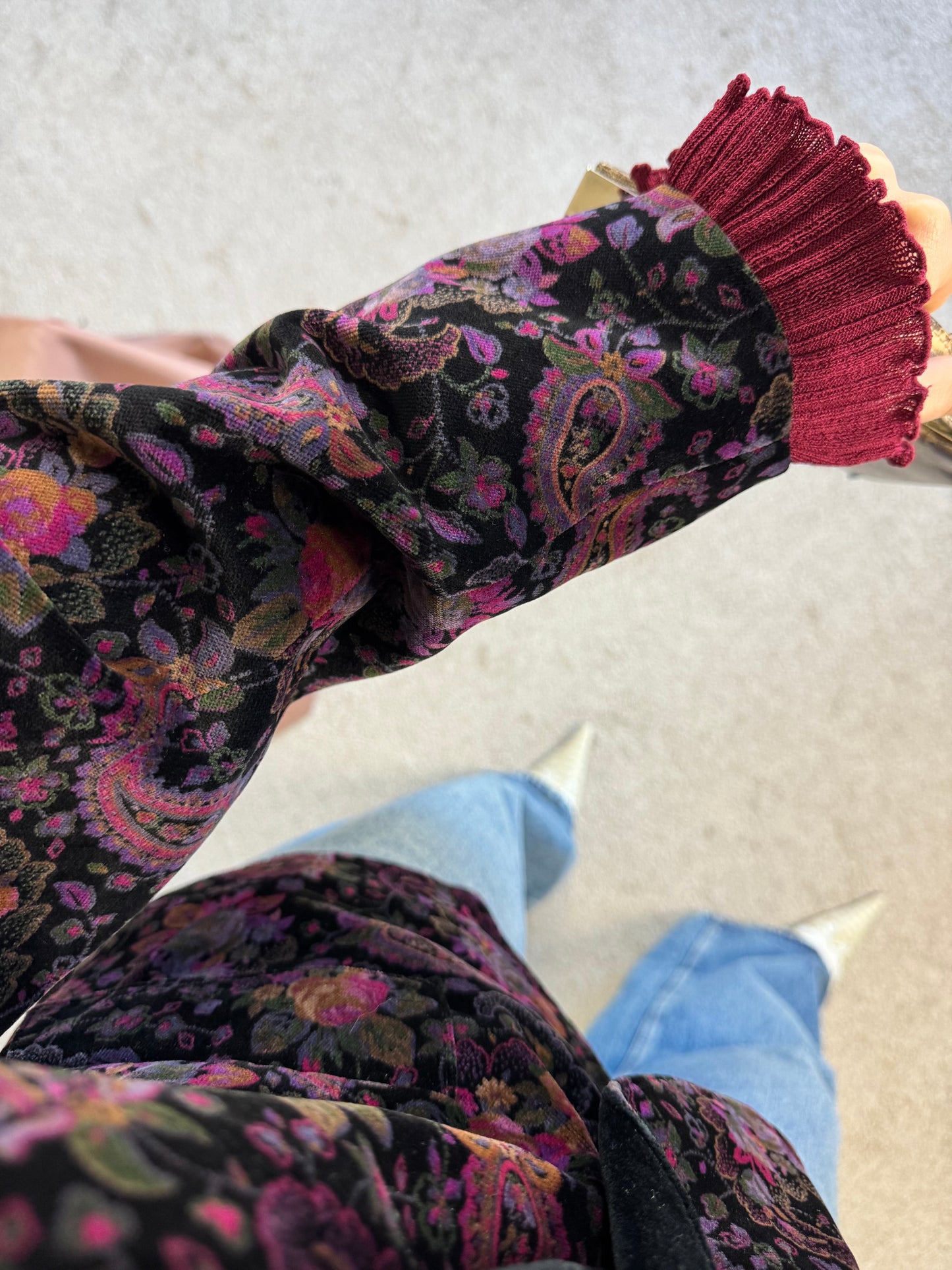 Sacou vintage superb din catifea de bumbac cu print ( M/L)