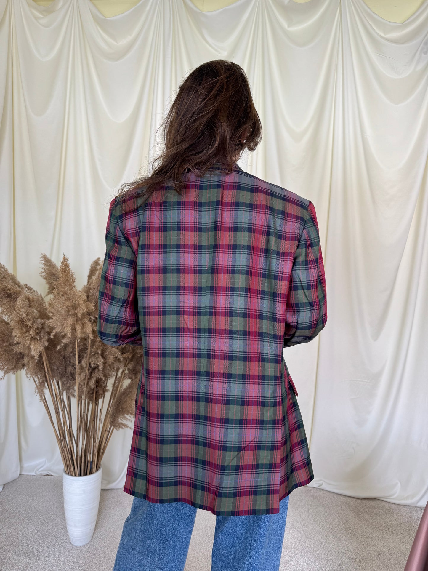 Sacou vintage din 100% mătase naturala cu print, produs handmade 
(Mărimea L)