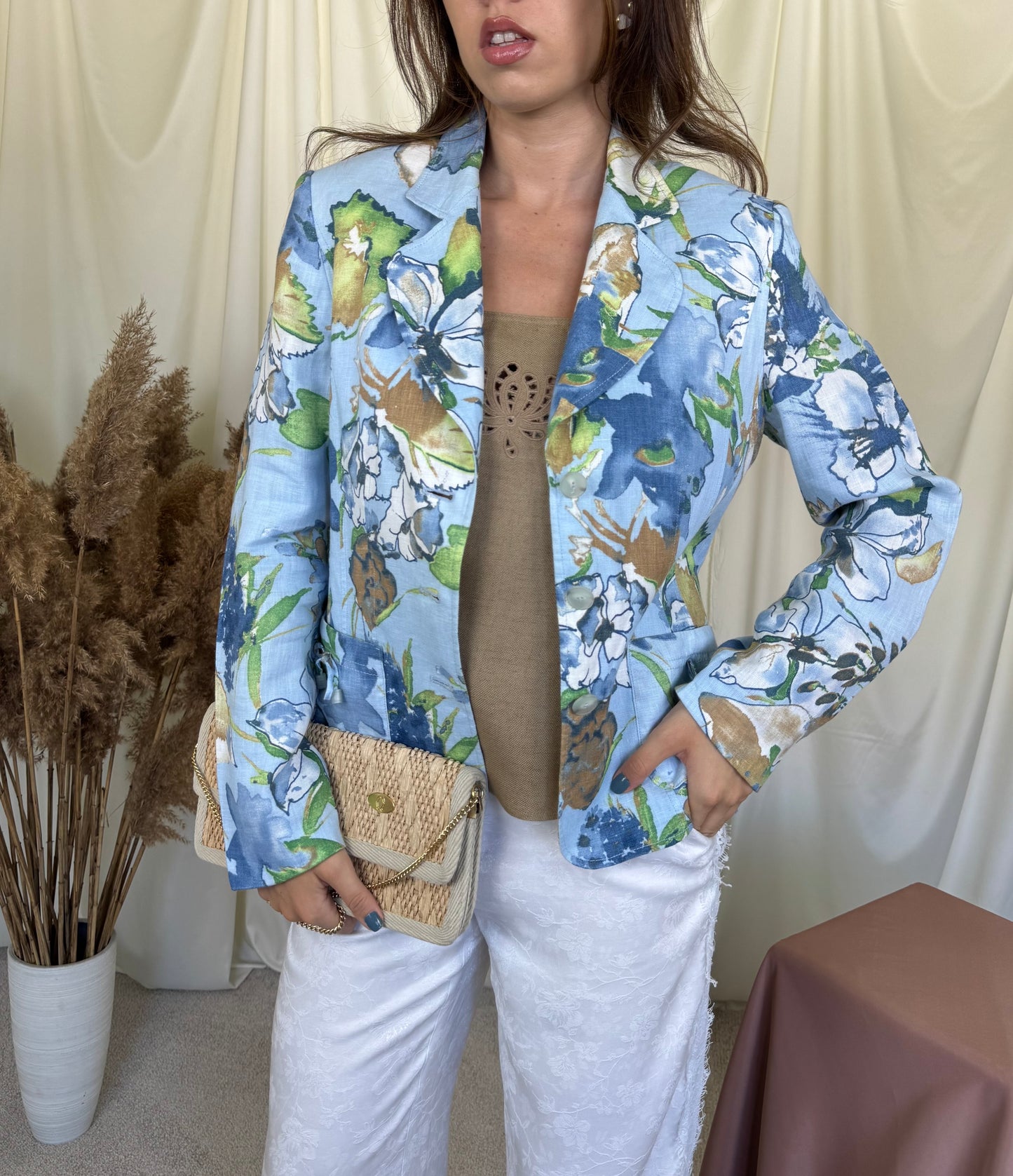 Sacou GERRY WEBER din 100% in baby blue cu print floral ( marimea 40/M-L)