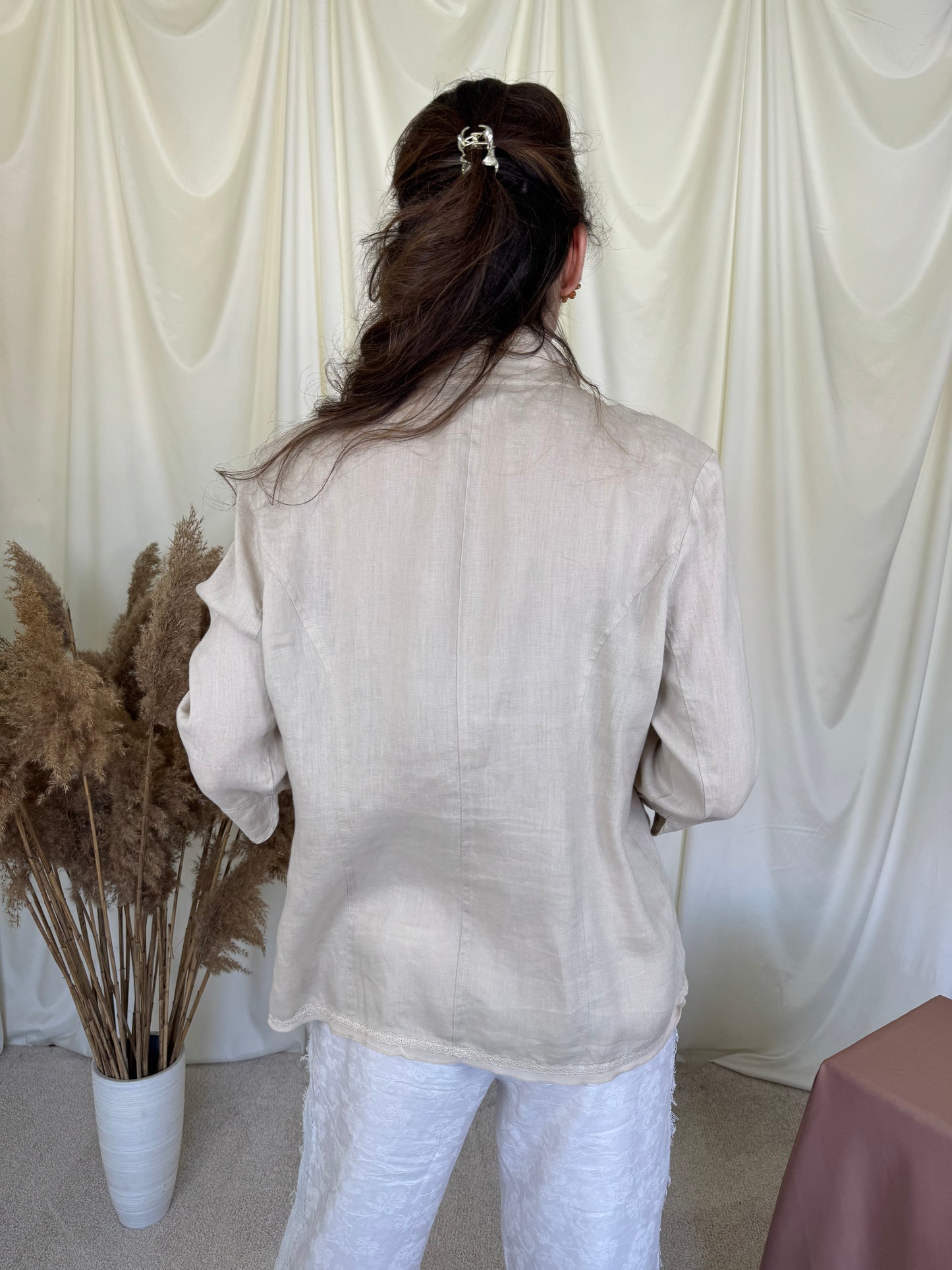 Sacou de vară din in cu broderie, nude beige( mărimea L)
