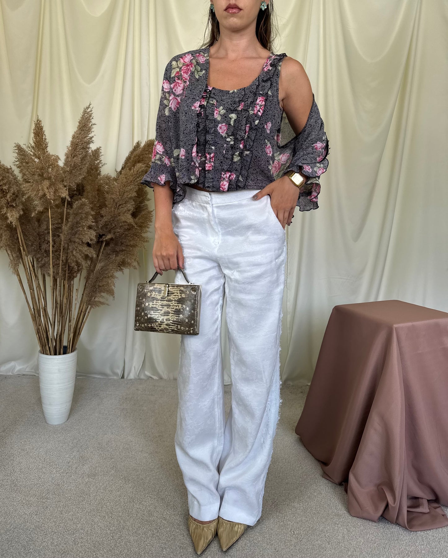 Set premium SPORTALM cu print floral: sacou + top tip corset 
(Mărimea S)