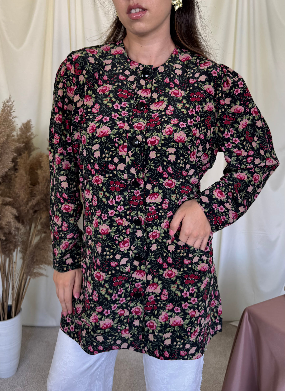 Sacou premium RENZO din 100% mătase naturala calitativă cu print floral ( mărimea M/L)