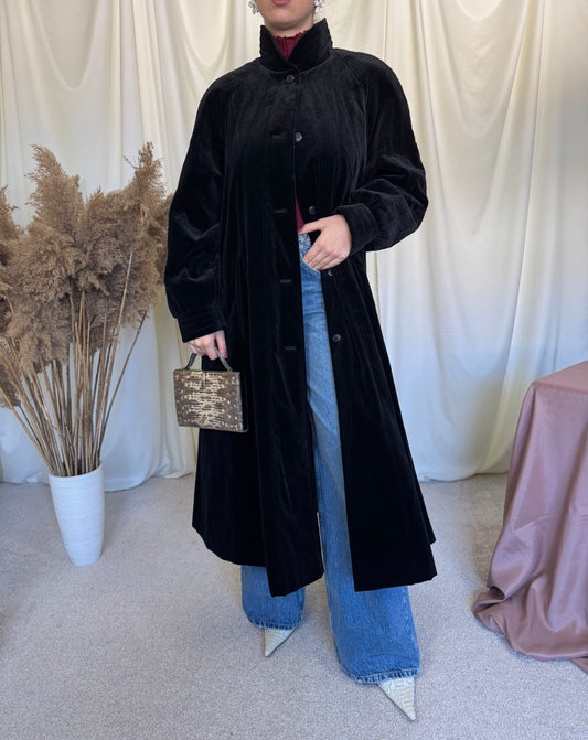 Palton vintage din catifea neagră 100% bumbac (mărimea L)