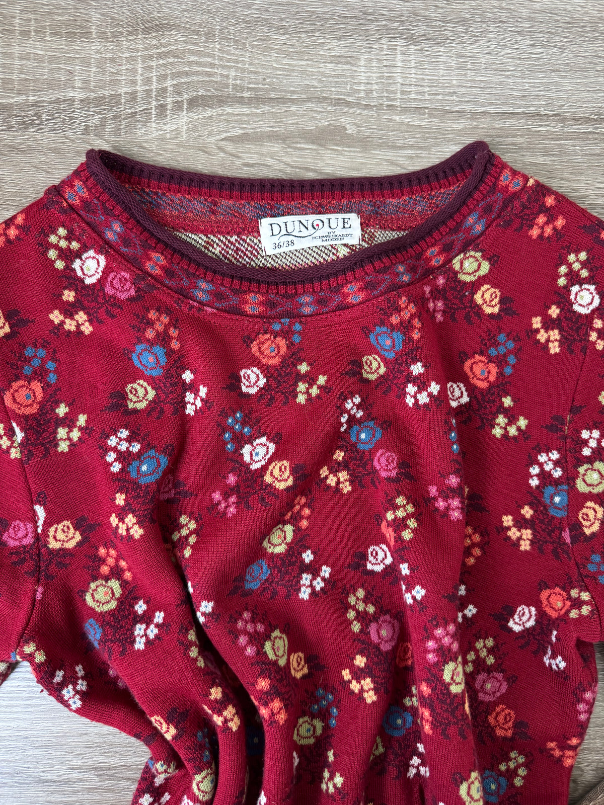 Pulover din lână moale și bumbac bio cu print floral, țesătură dublă ( mărimea S )