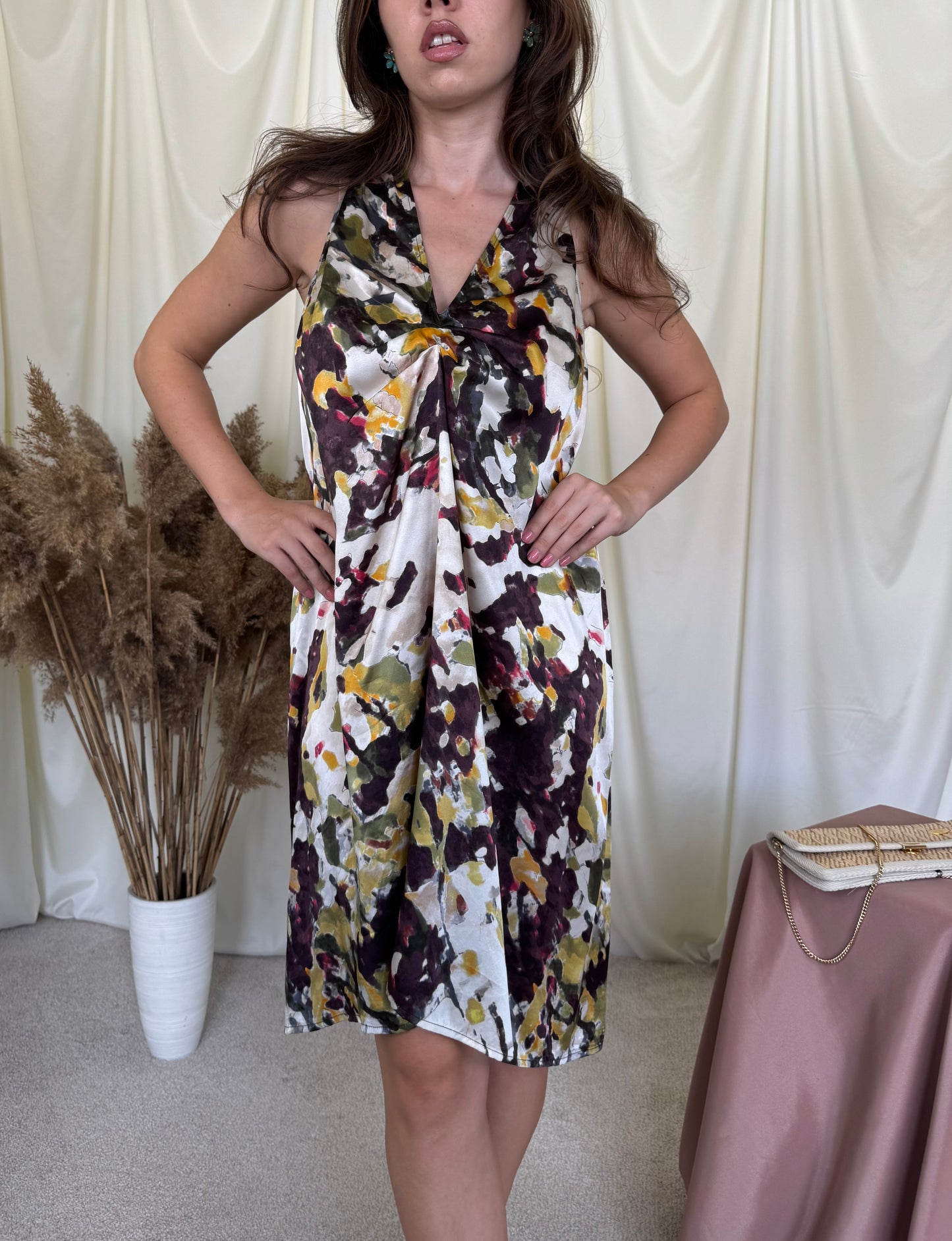 Rochie STEFANEL de vară din 100% mătase naturală cu print super și spate decupat( mărimea S-M/L)