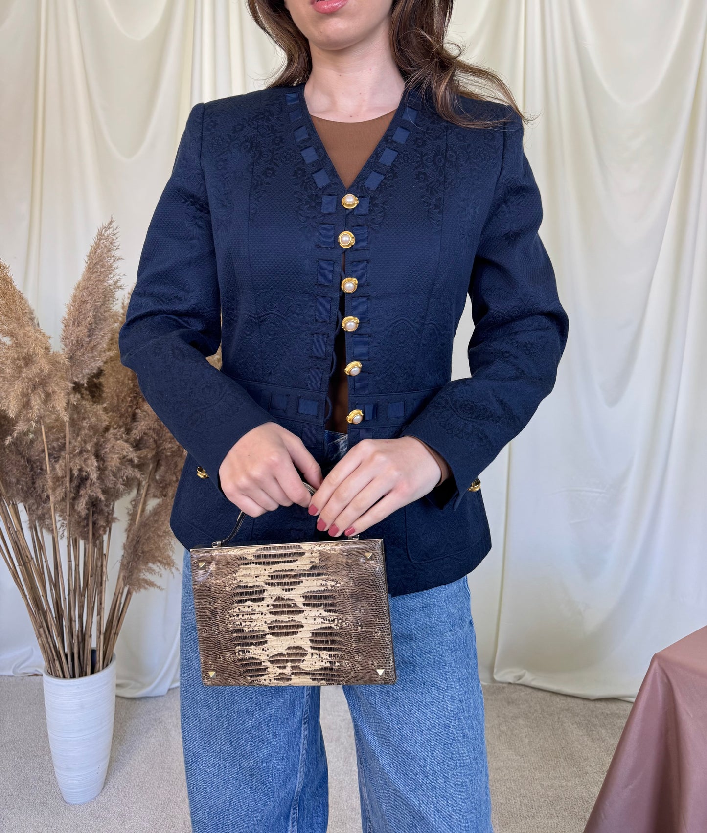 Sacou vintage RENZO din 100% bumbac cu nasturi bijuterie 
(Mărimea S/ M)