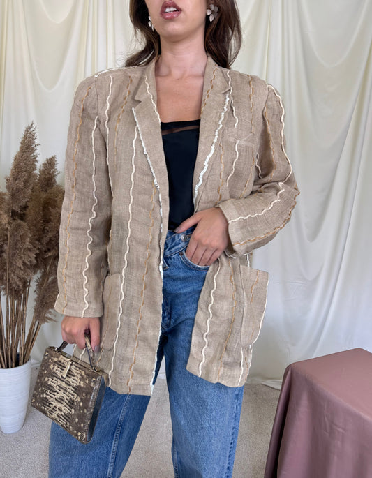 Sacou vintage din 100% pânză de bumbac cu detalii superbe și umeri marcați (Mărimea L) piesă rară