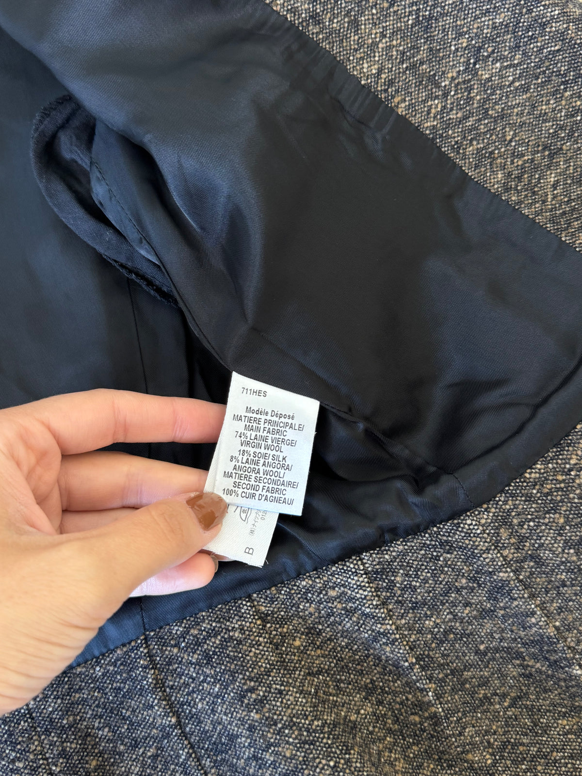 Sacou luxury PAULE KA din stofă premium lână, mătase și angora cu detaliu tip fundă din piele naturala fină ( mărimea XS/S)
