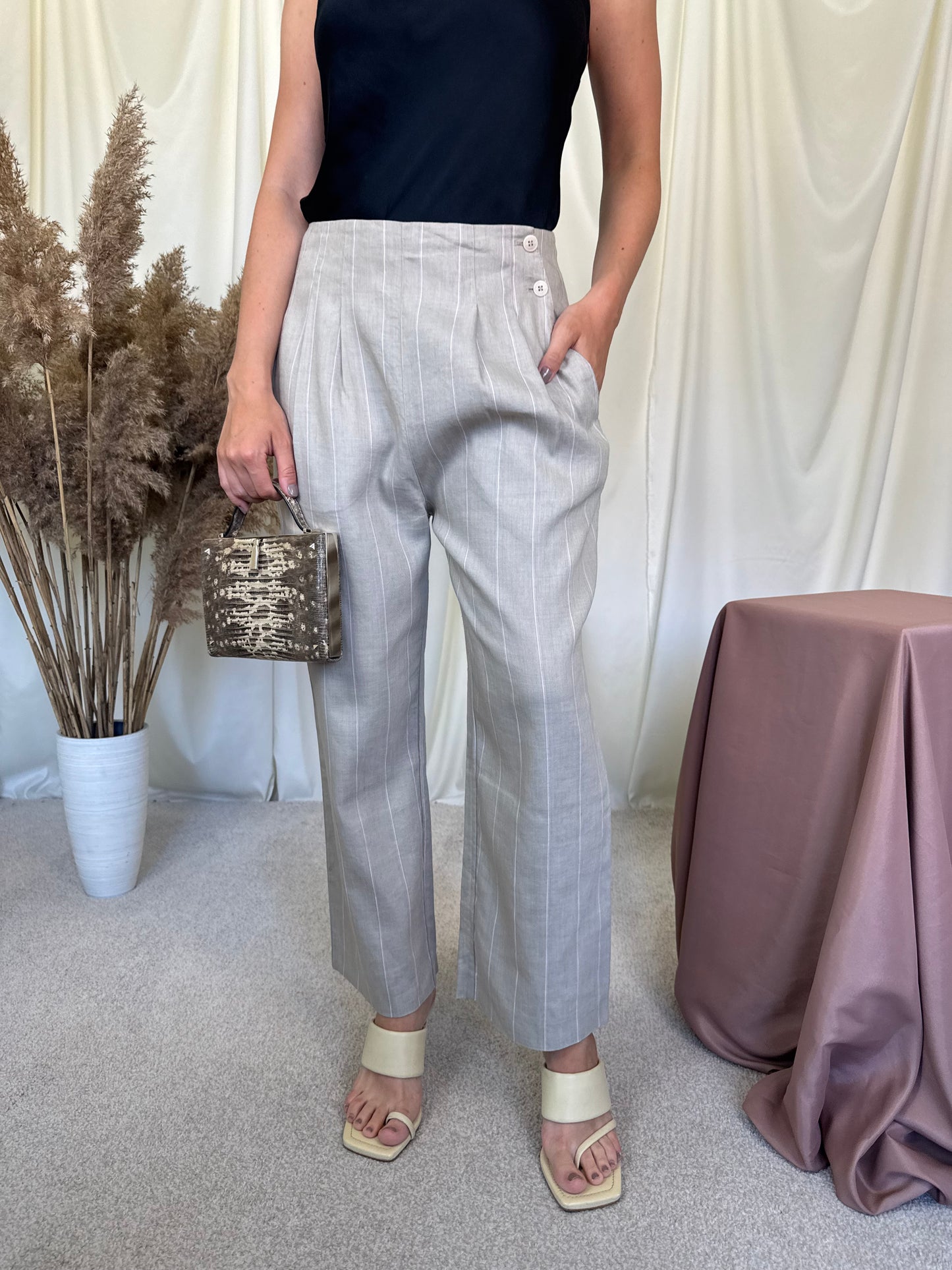 Pantalon din in și lână subțire (Mărimea M)