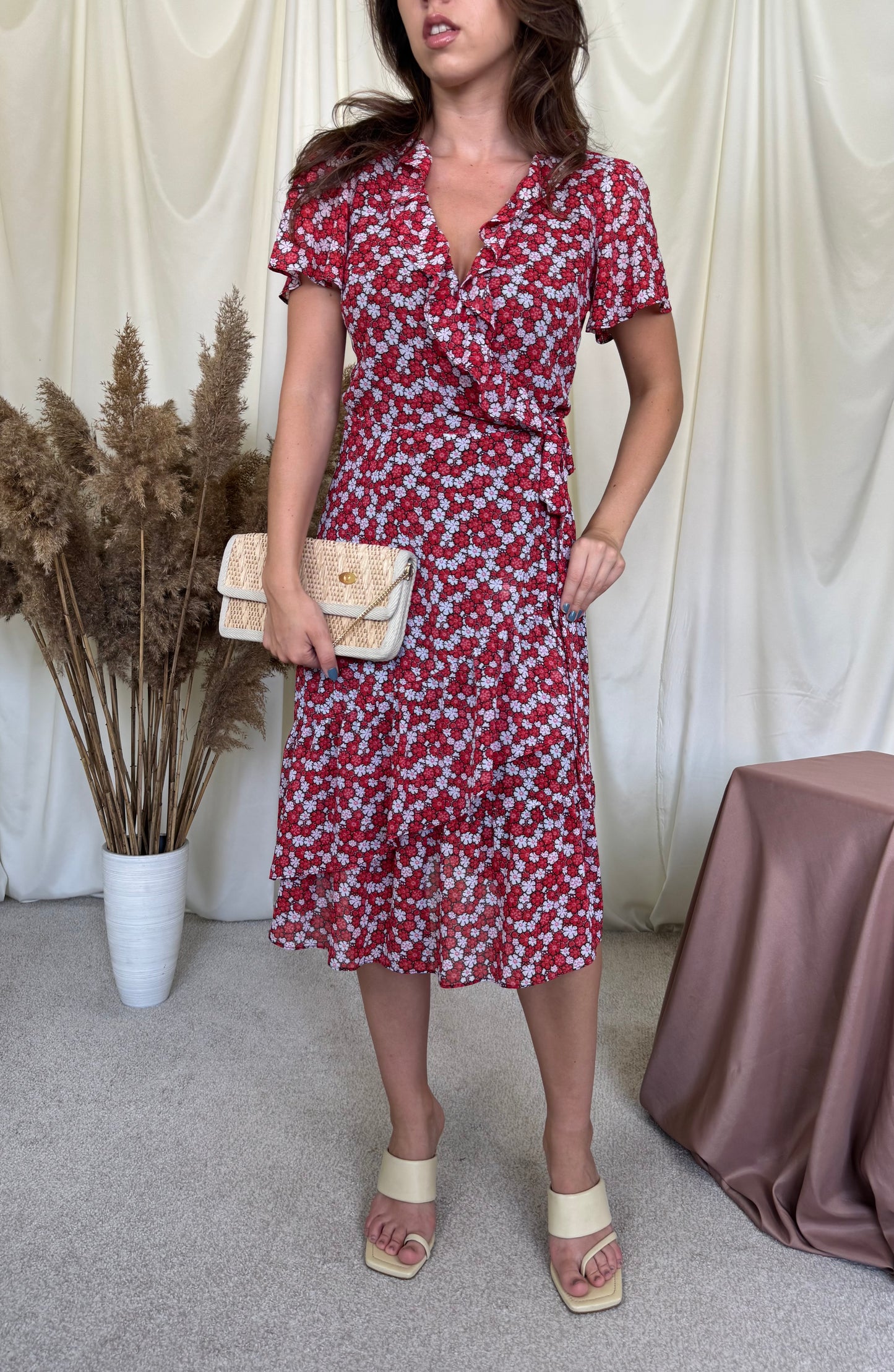 Rochie Michael Kors cu print floral, talie marcat, închidere parte peste parte ( mărimea S- S/M)