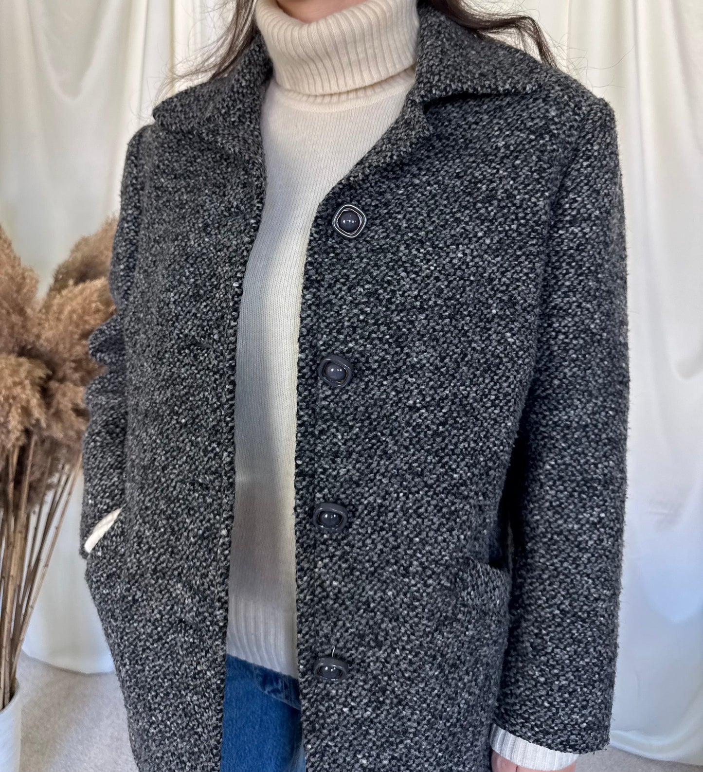 Jacheta vintage din stofa de lâna tip tweet