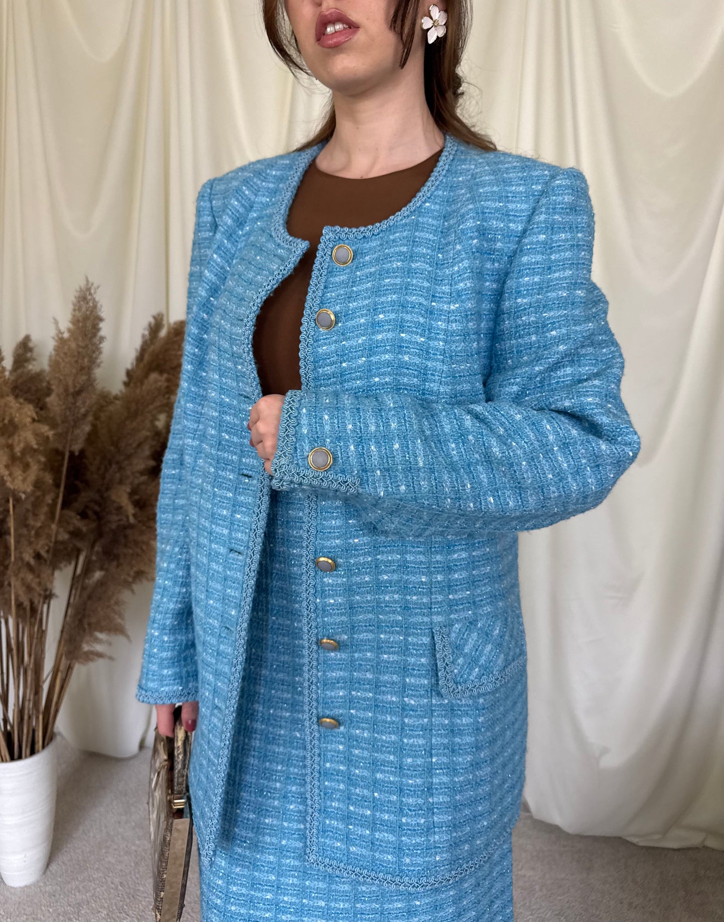 Deux piece vintage din tweed stil Chanel ( L-XL)