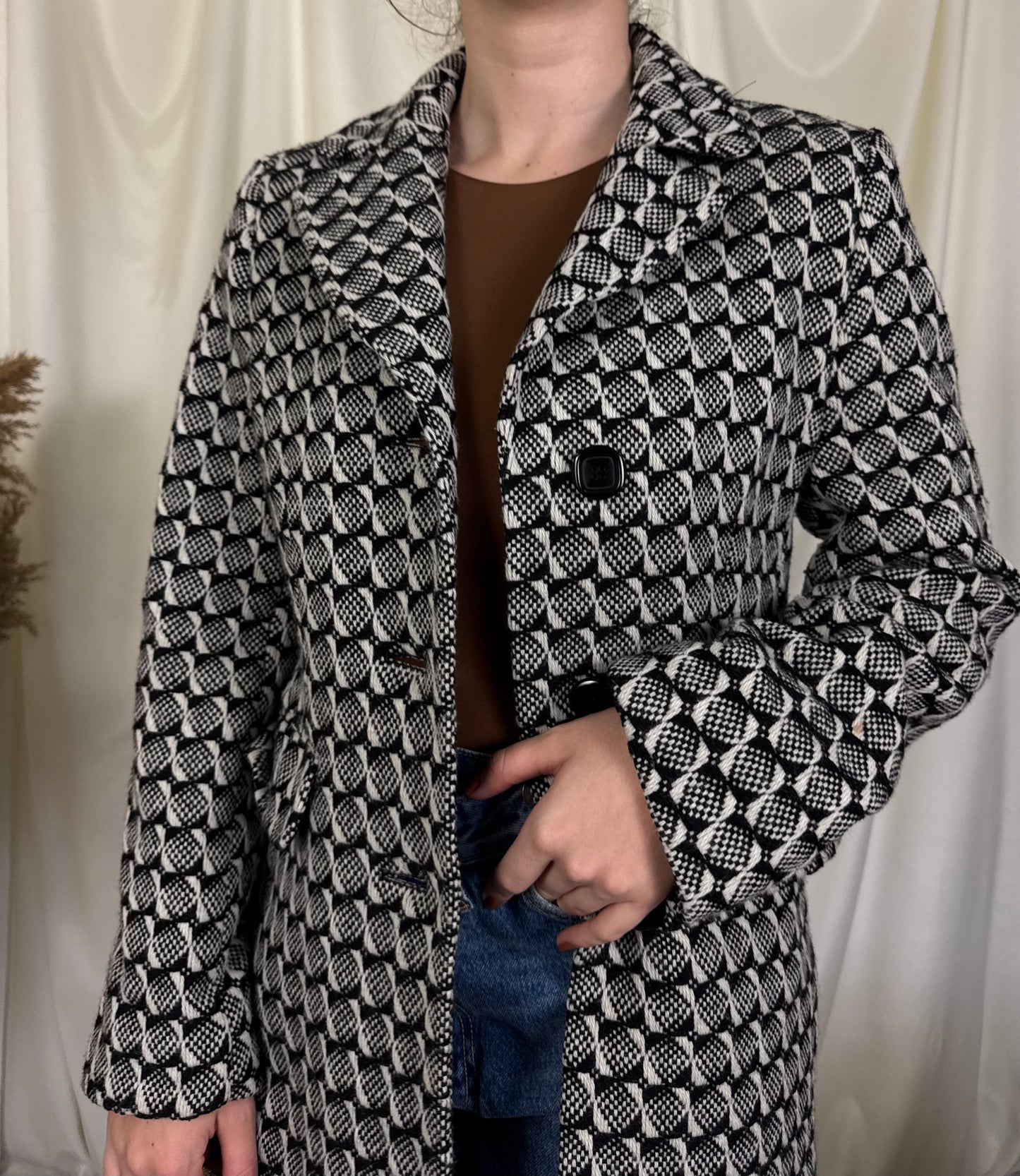 Palton superb din 50% lână cu print ( S)