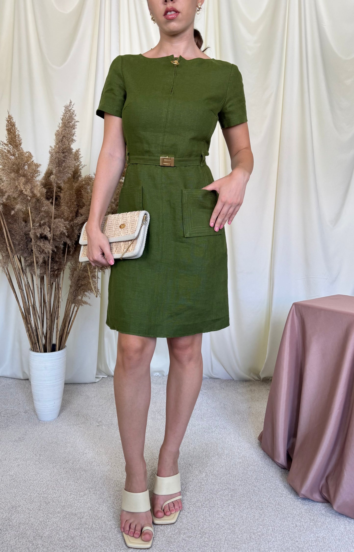 Rochie premium TORY BURCH din 100% in cu talie marcata și centura pentru ajustare(Mărimea XS/S )
