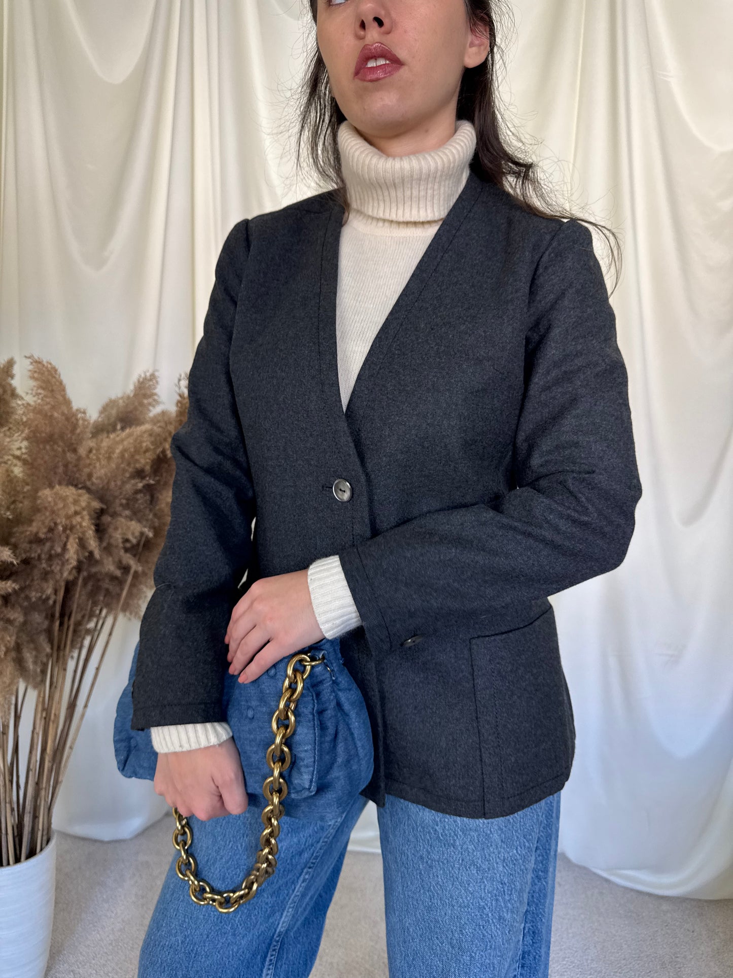 Sacou vintage tip jachetă din stofă de lână 100%