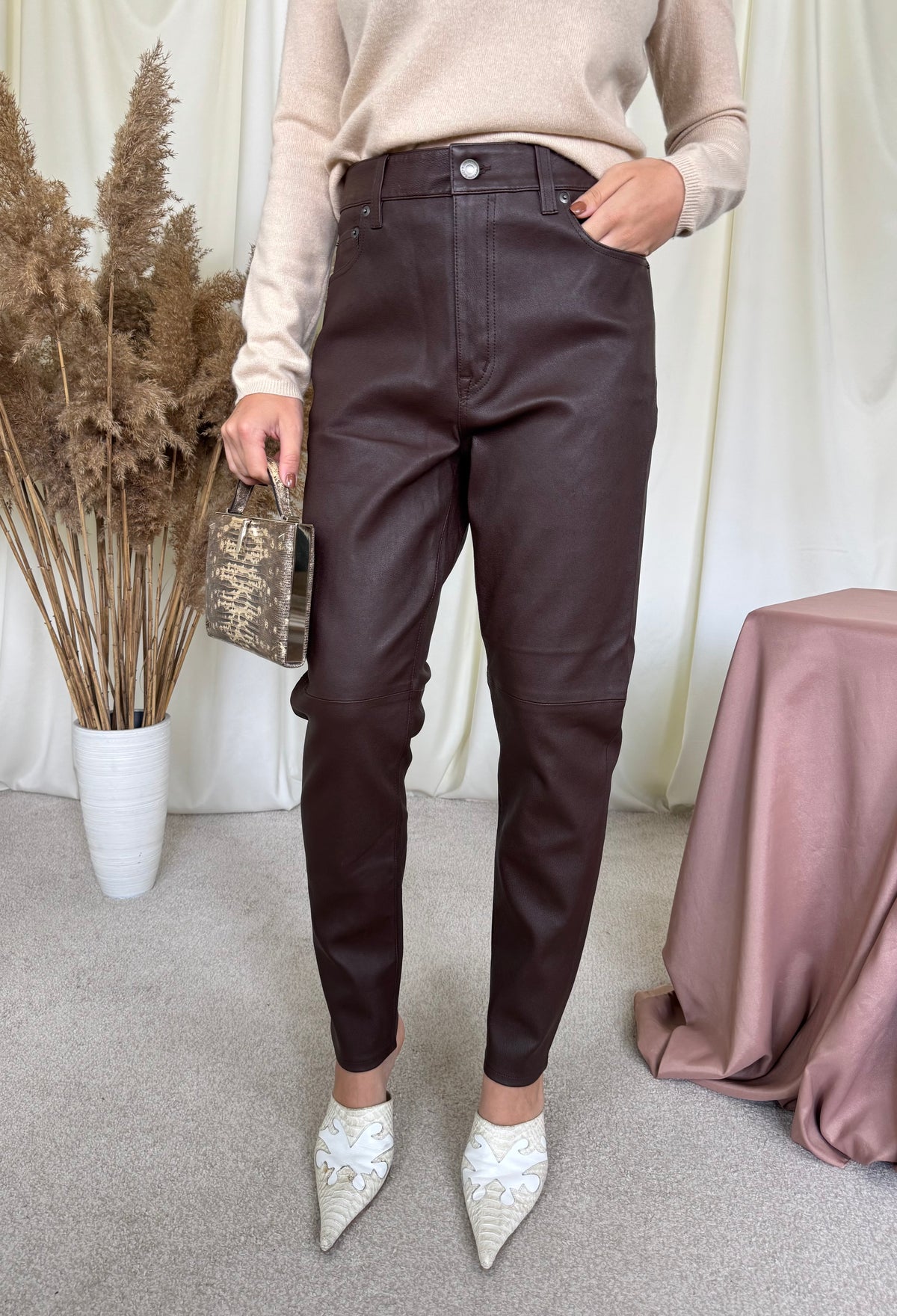 Pantalon premium RALPH LAUREN din 100% piele naturala cu talie înaltă ( mărimea M)