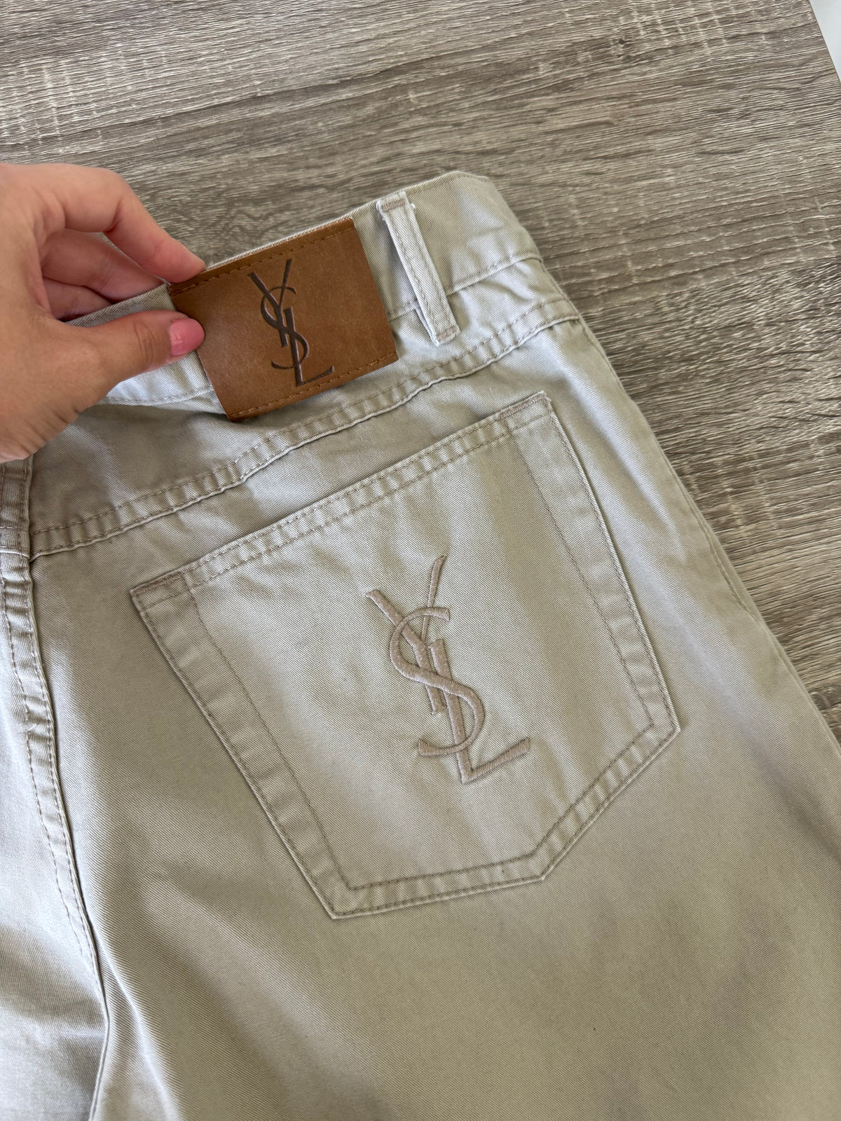 Pantalon vintage luxury Yves Saint Laurent din bumbac cu inscripție brodată ( mărimea M/L)